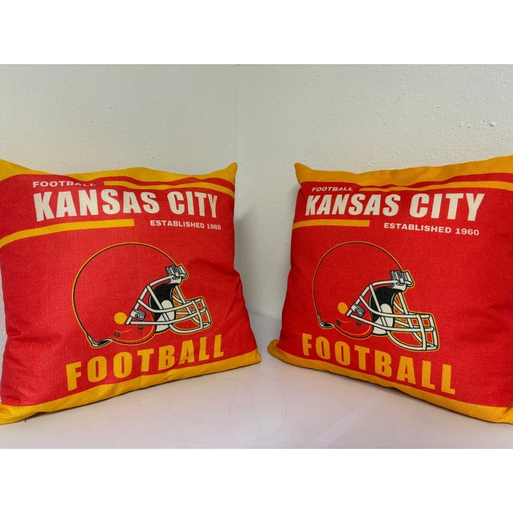 Kansas City Football Throw Pillows Set of‎ 2 Red Yellow Vintage Style 16x16