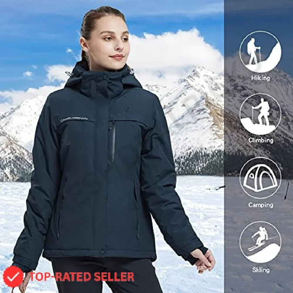 Waterproof Ski Jacket Detachable Hood Windproof Fleece Parka Winter Coat