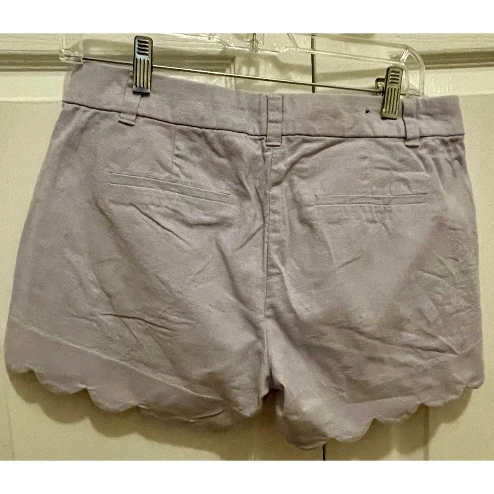 J.Crew Scalloped Hem Shorts Women's Size 4  Linen‎ Blend Pull On Casual Purple
