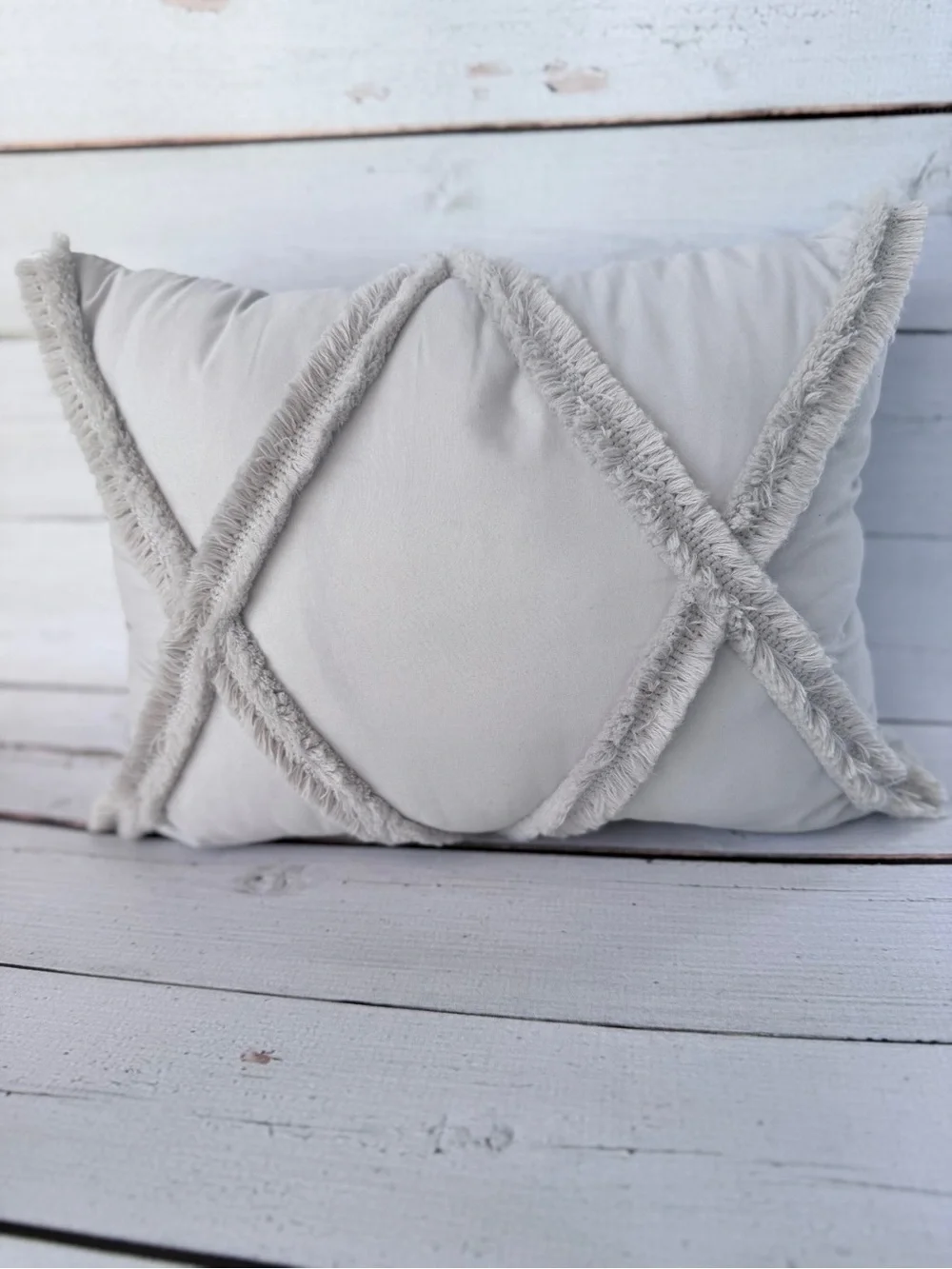 Threshold Neutral Fringe Diamond Accent Pillow - Light Gray