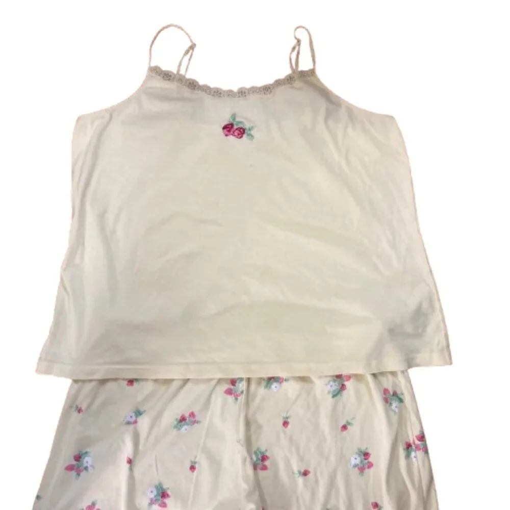 Pajama Set Pale Yellow Camisole & Pants Strawberries, Sweet, Comfy, XL or 1X