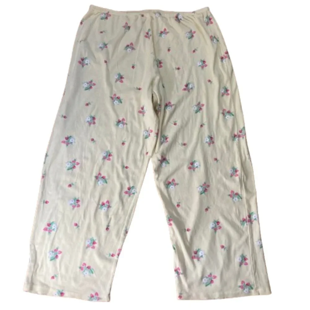 Pajama Set Pale Yellow Camisole & Pants Strawberries, Sweet, Comfy, XL or 1X
