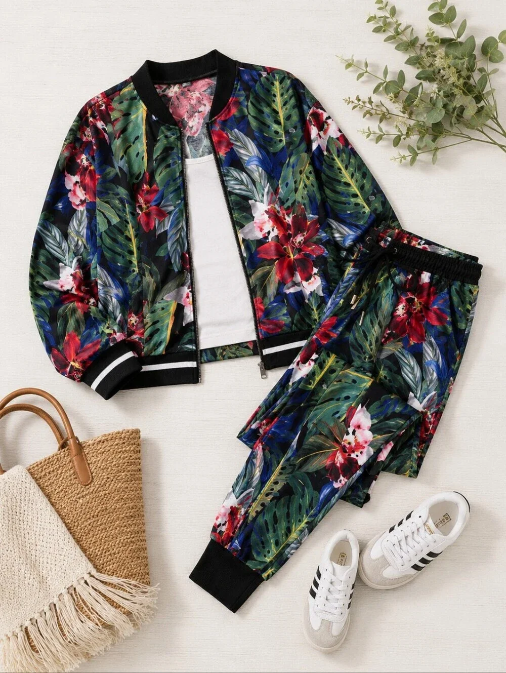 ANTHROPOLOGIE C&C California Tropical Floral Jacket & Jogger Set | Athletic