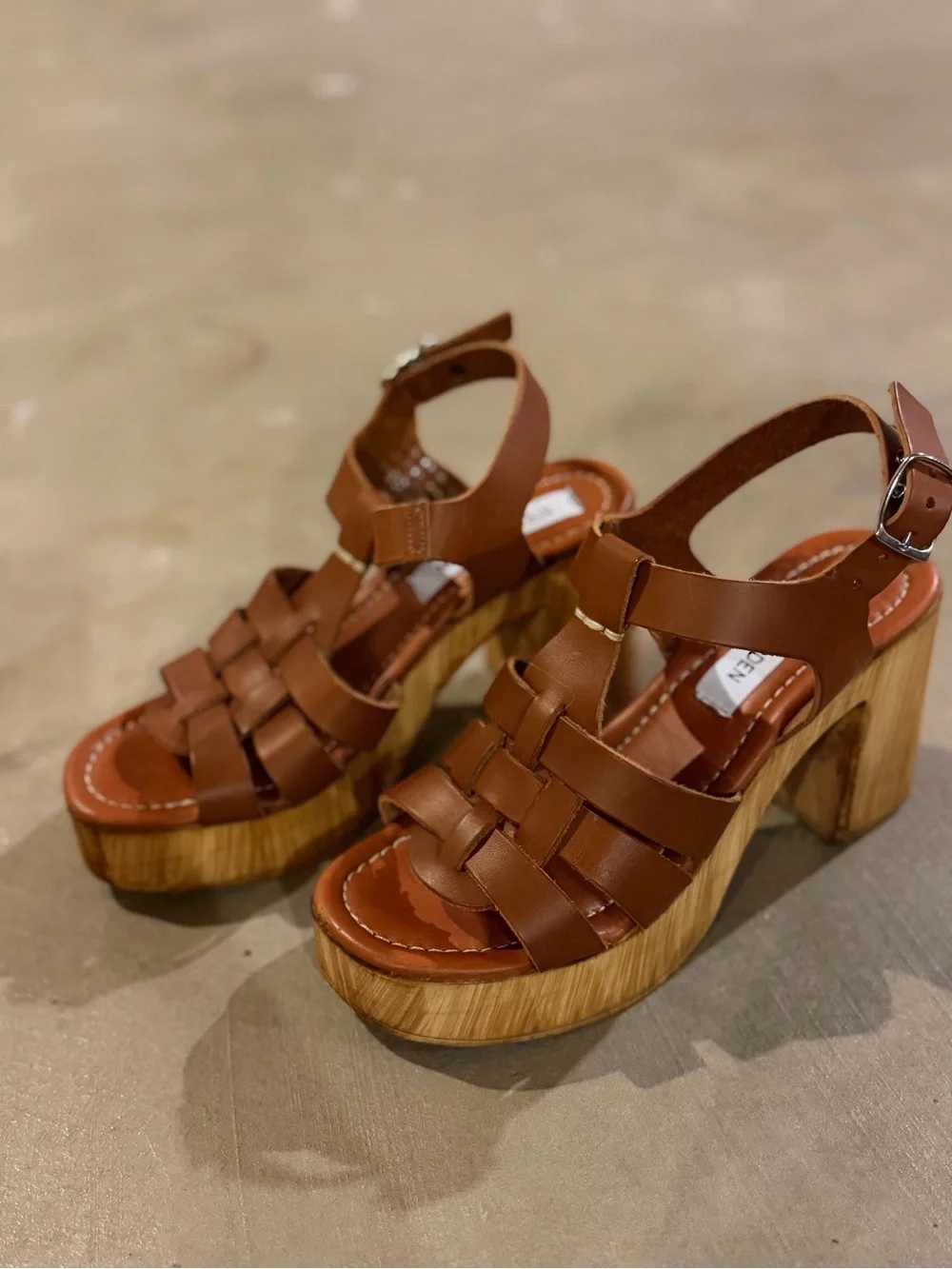Steve Madden Cognac Woven Leather Platform Heels