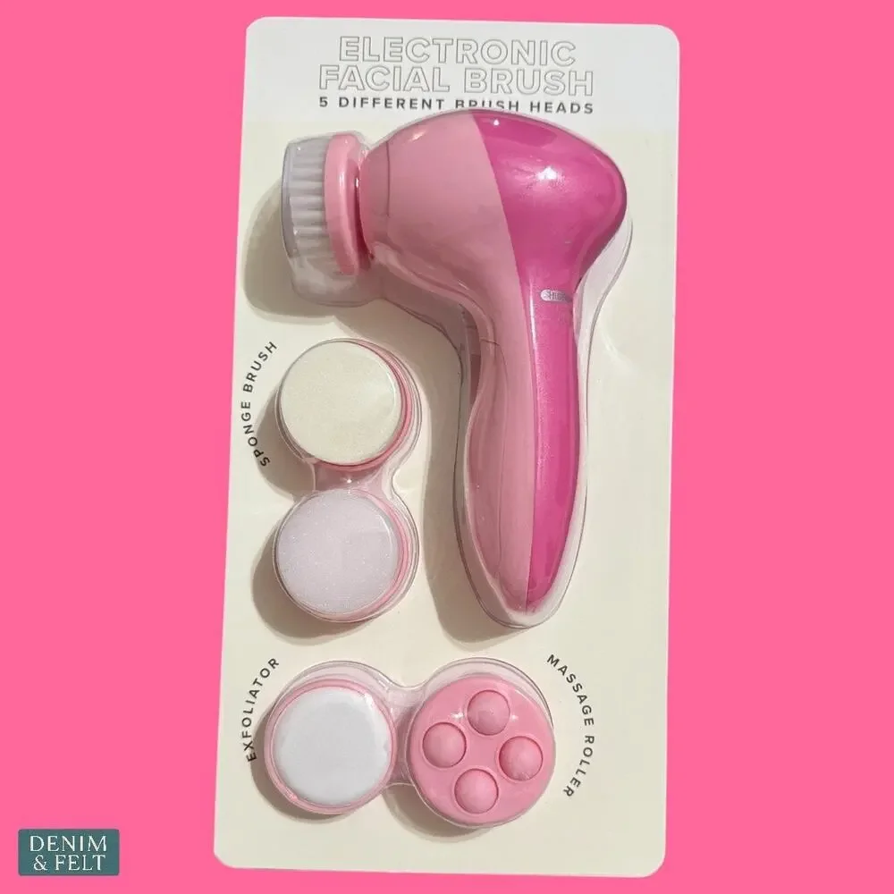 Vivitar 5-in-1 Electronic Facial Cleansing Brush Pink‎ Exfoliating Massager NEW