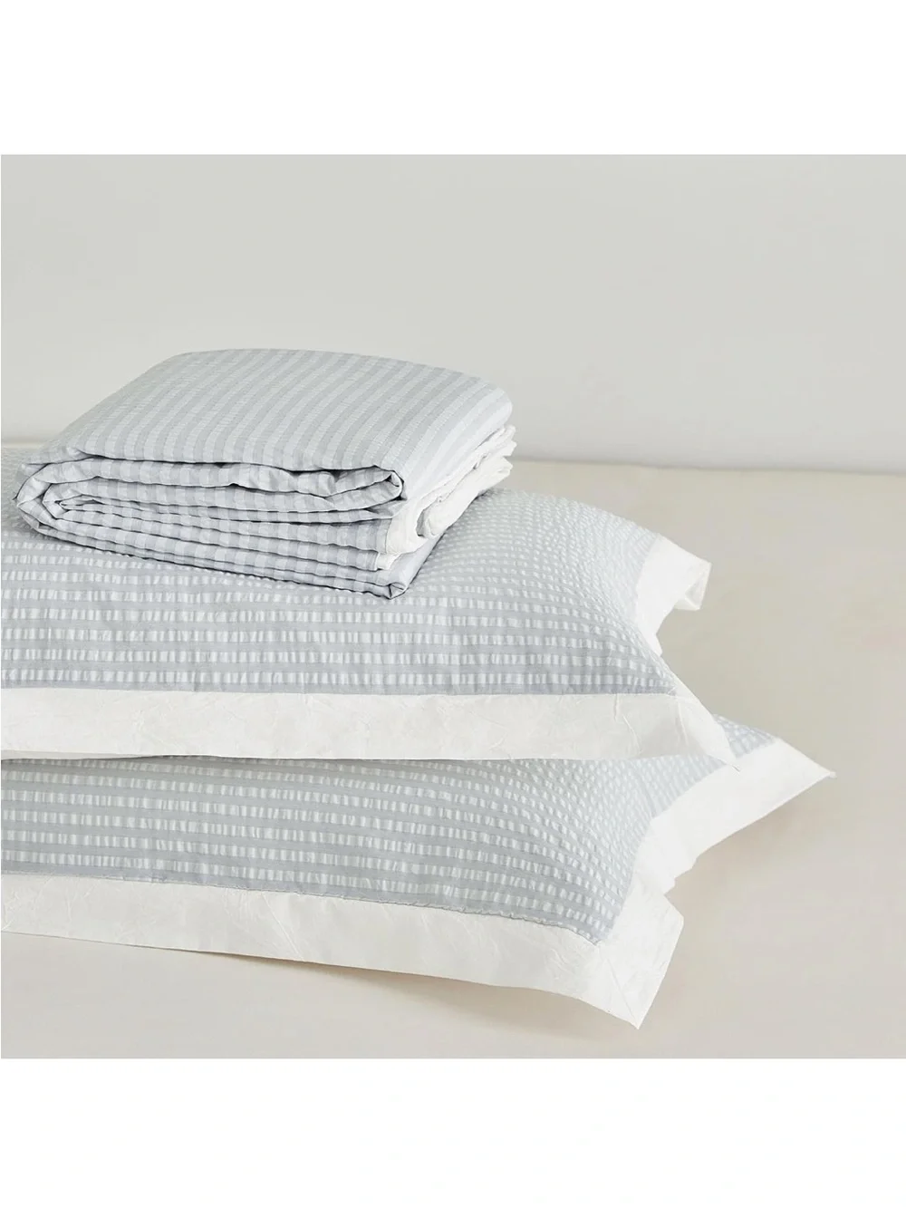NEW SUSYBAO Seersucker 100% CottonDuvet Cover Set, 3 Pcs Blue White