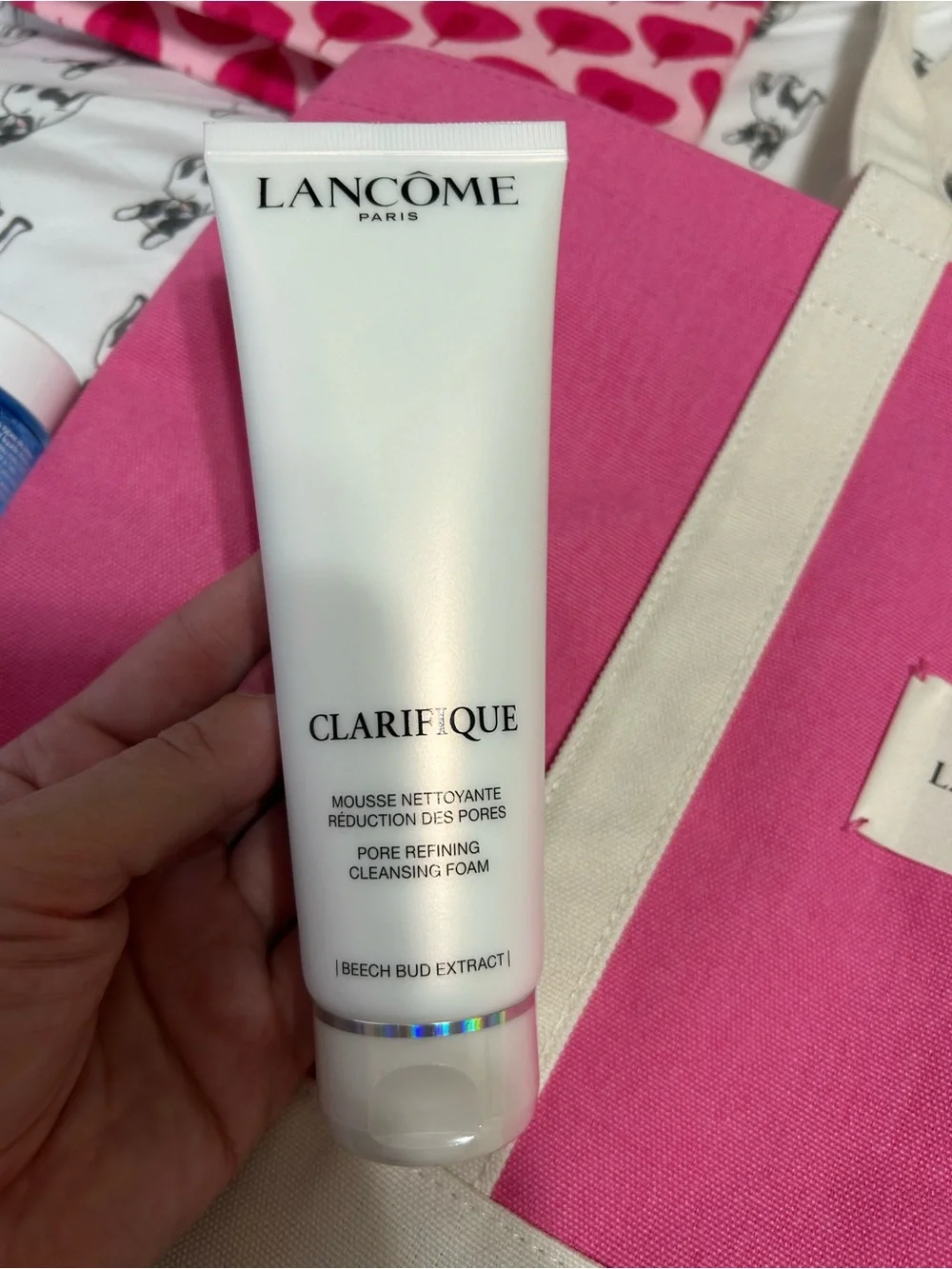 Lancome Pink and Cream Canvas Tote Bag