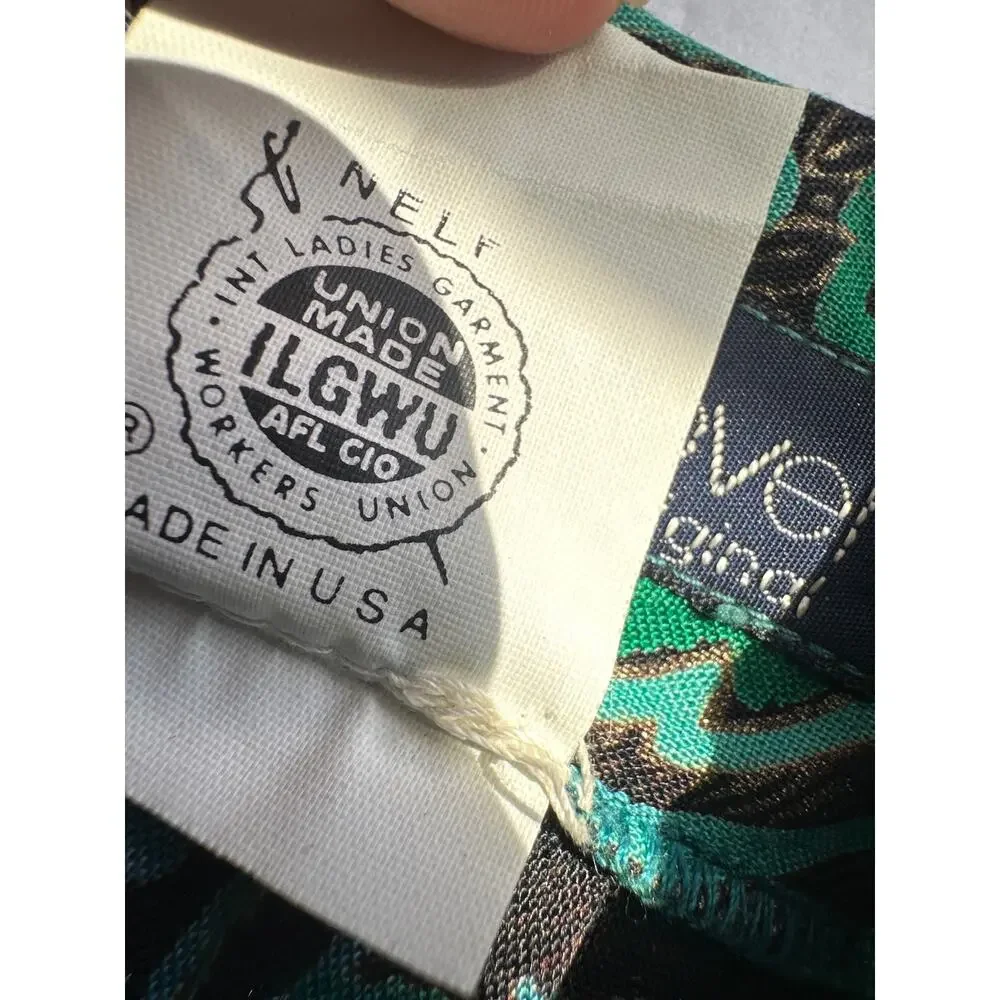 Vintage Kathryn Conover Union Made Green Paisley Straight Midi Skirt Size XXS
