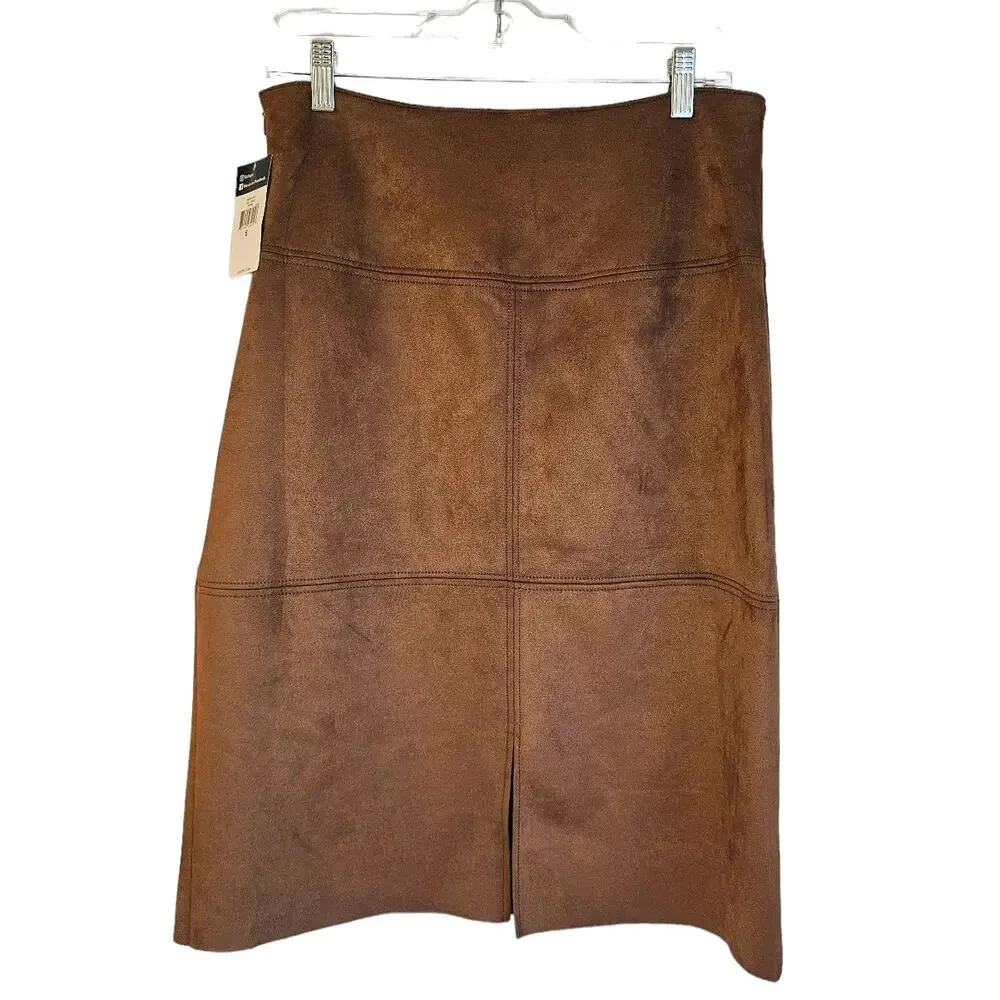 Chaps NWT Caramel Brown Faux Suede Boho Cowgirl Knee Length Skirt