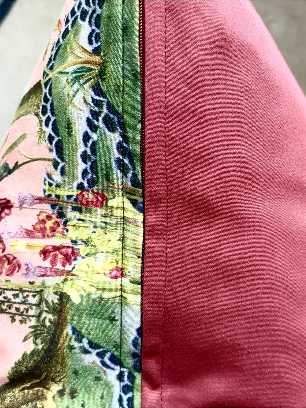 Tropical Palm & Hummingbird Feather Pillow in Coral Pink and Green NEW!
