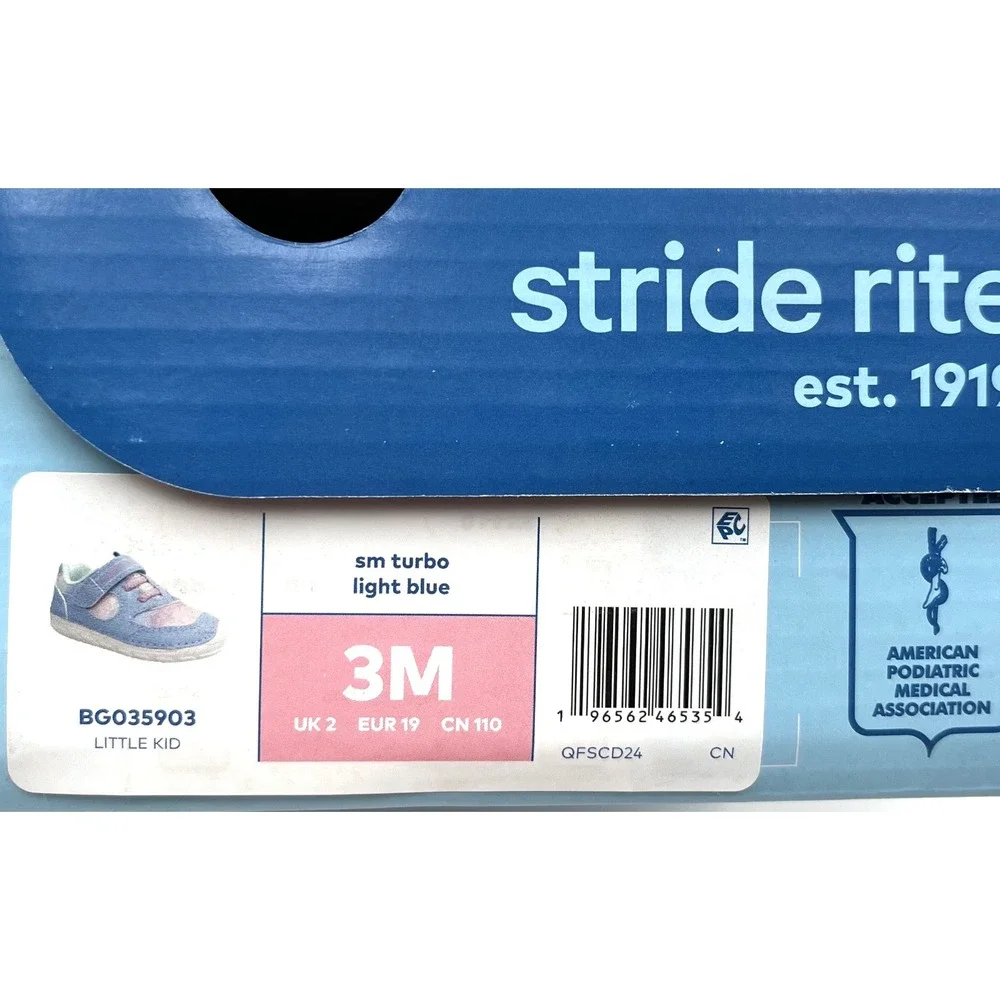 Stride Rite Baby Girls Leather Soft Motion Turbo Sneakers Size 3 Light Blue Pink