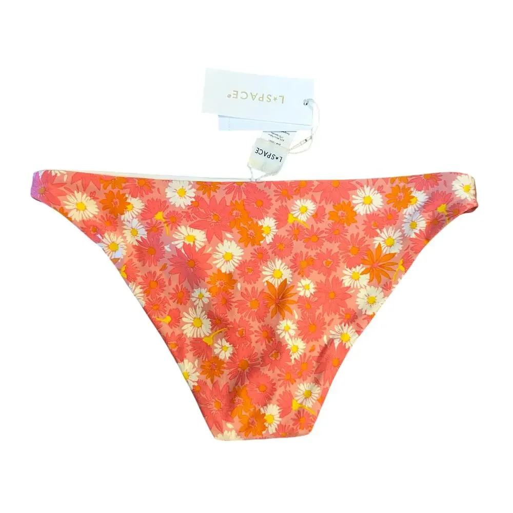 NWT L Space Camacho Bikini Bottom Bloom Classic Orange Pink Floral Low Small