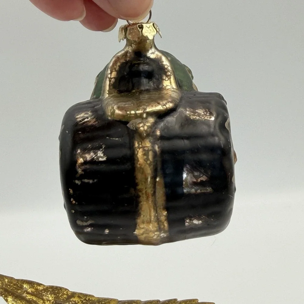 Mercury‎ Glass Hand Painted Green Tractor Ornament with Gold Detailing