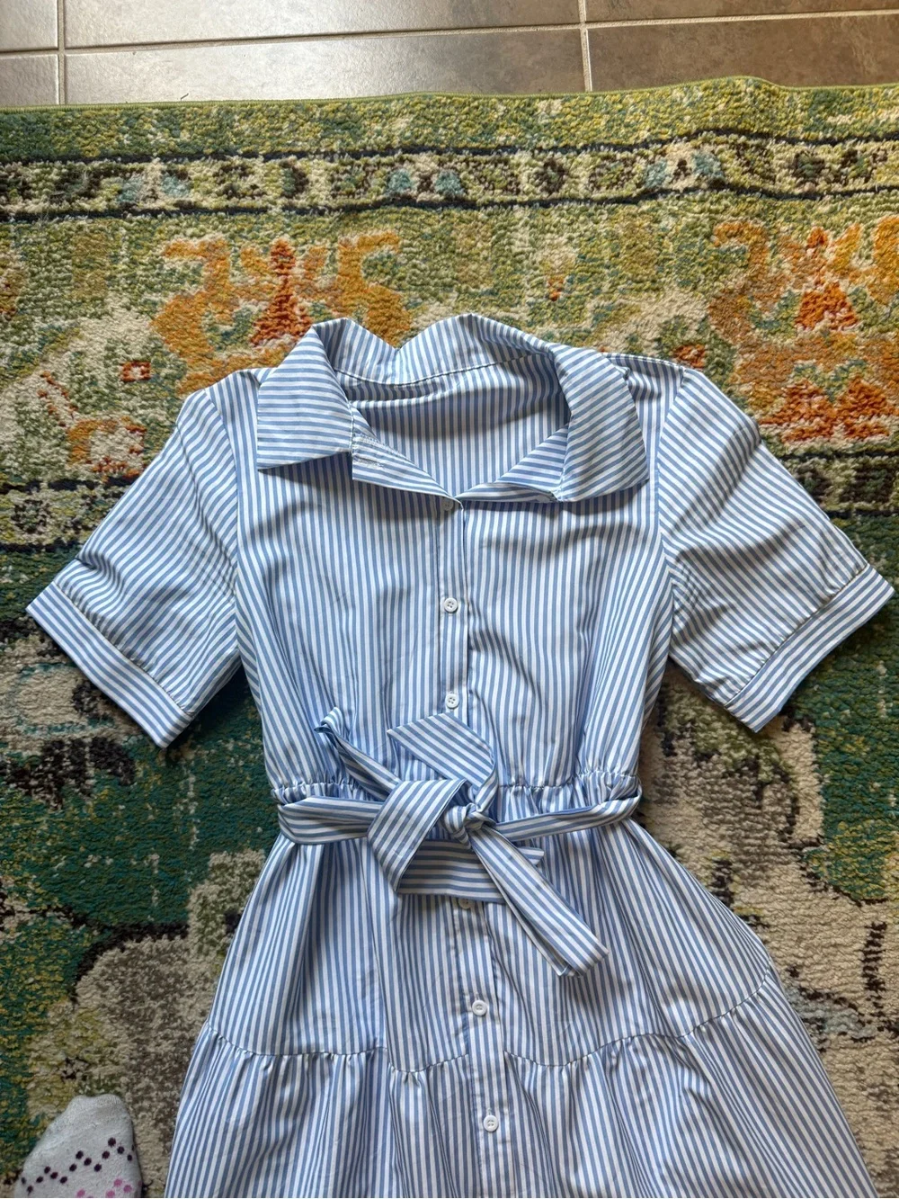 SHEIN Blue & White Striped Button Front Tiered Maxi Shirt Dress Size Medium