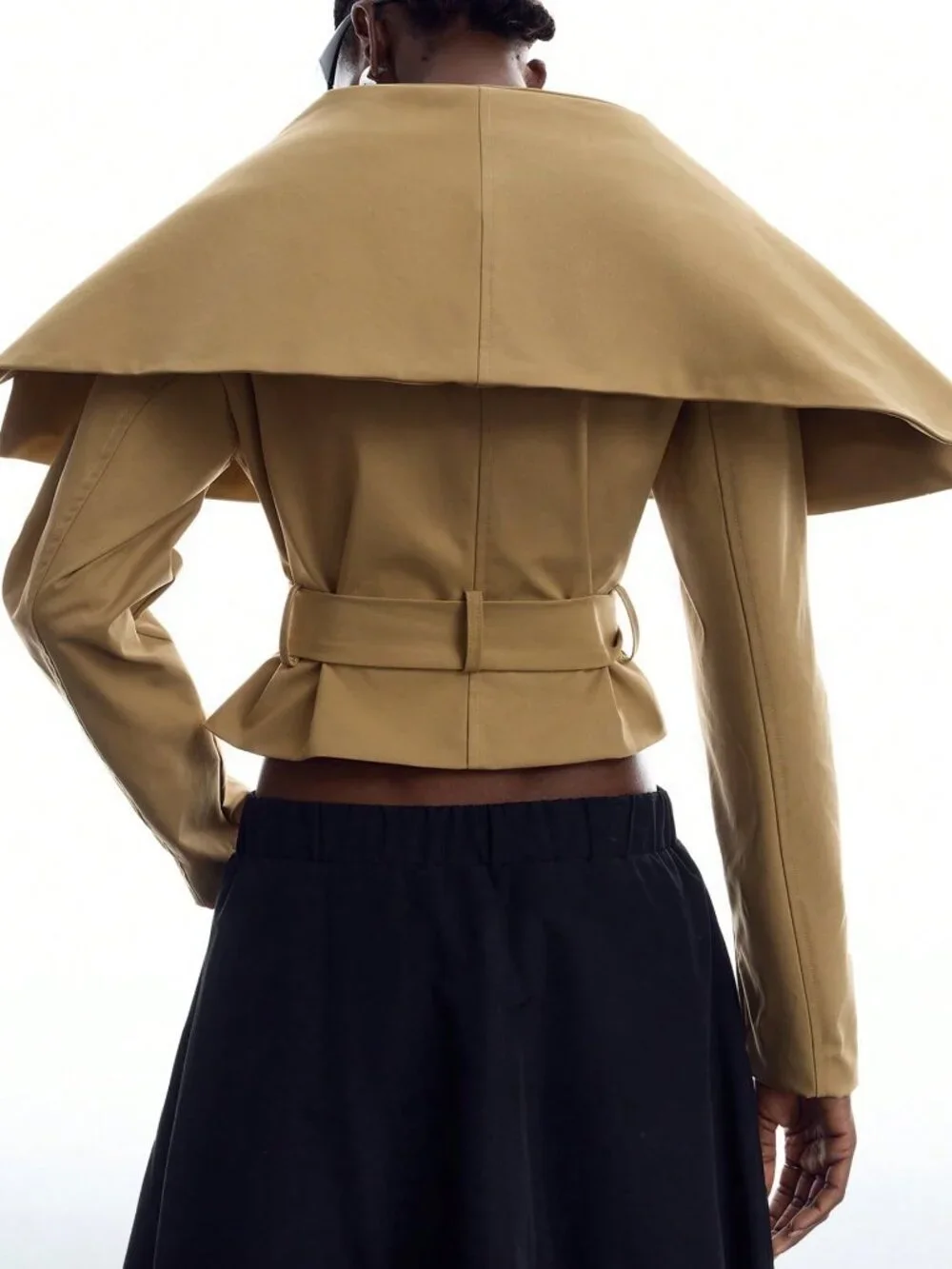 Khaki Casual Women's Large Lapel Waist Eyelet Buckle Trench Coat