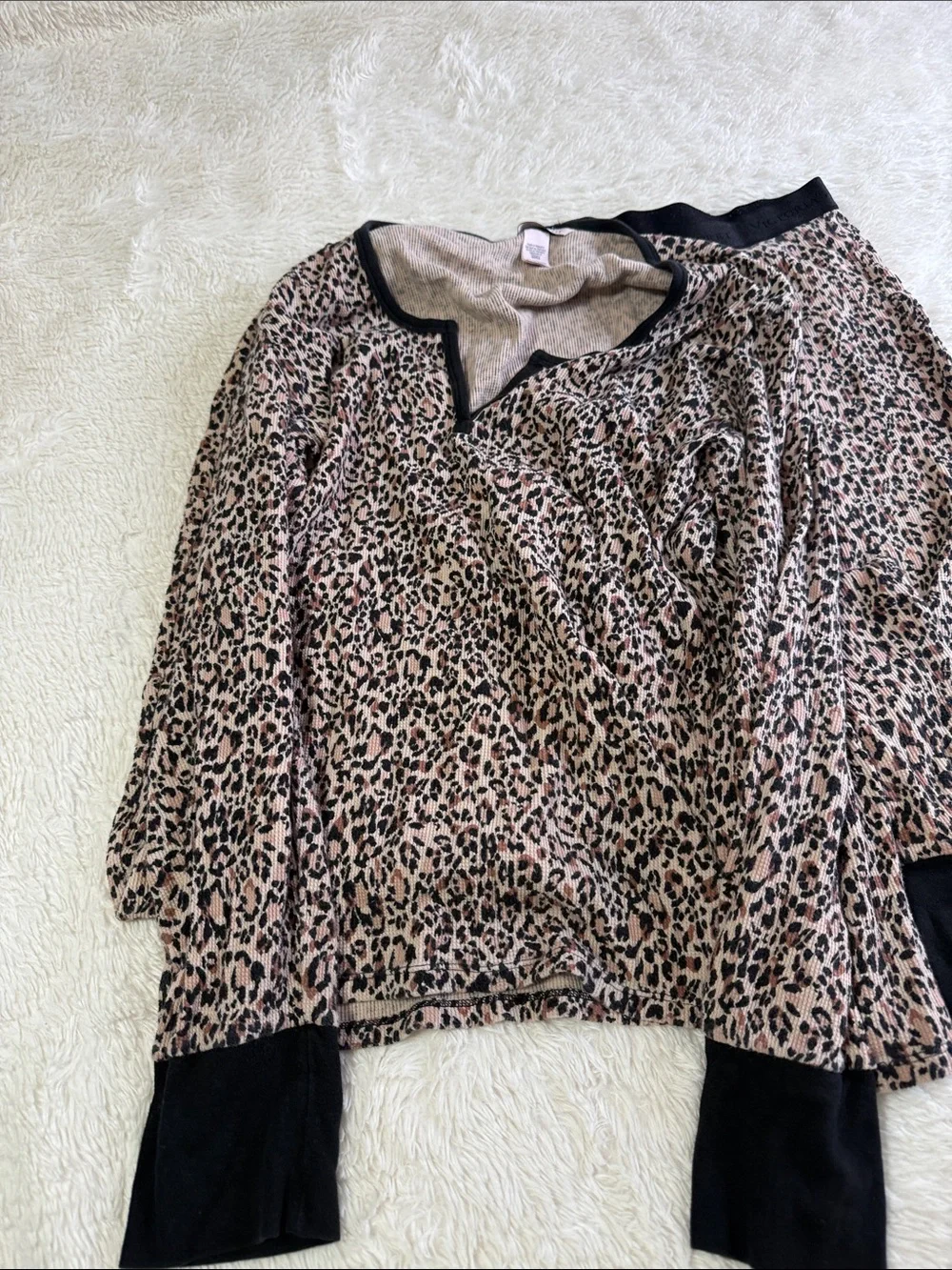 Victoria's Secret Pink Leopard Print Pajama Set with Black Trim