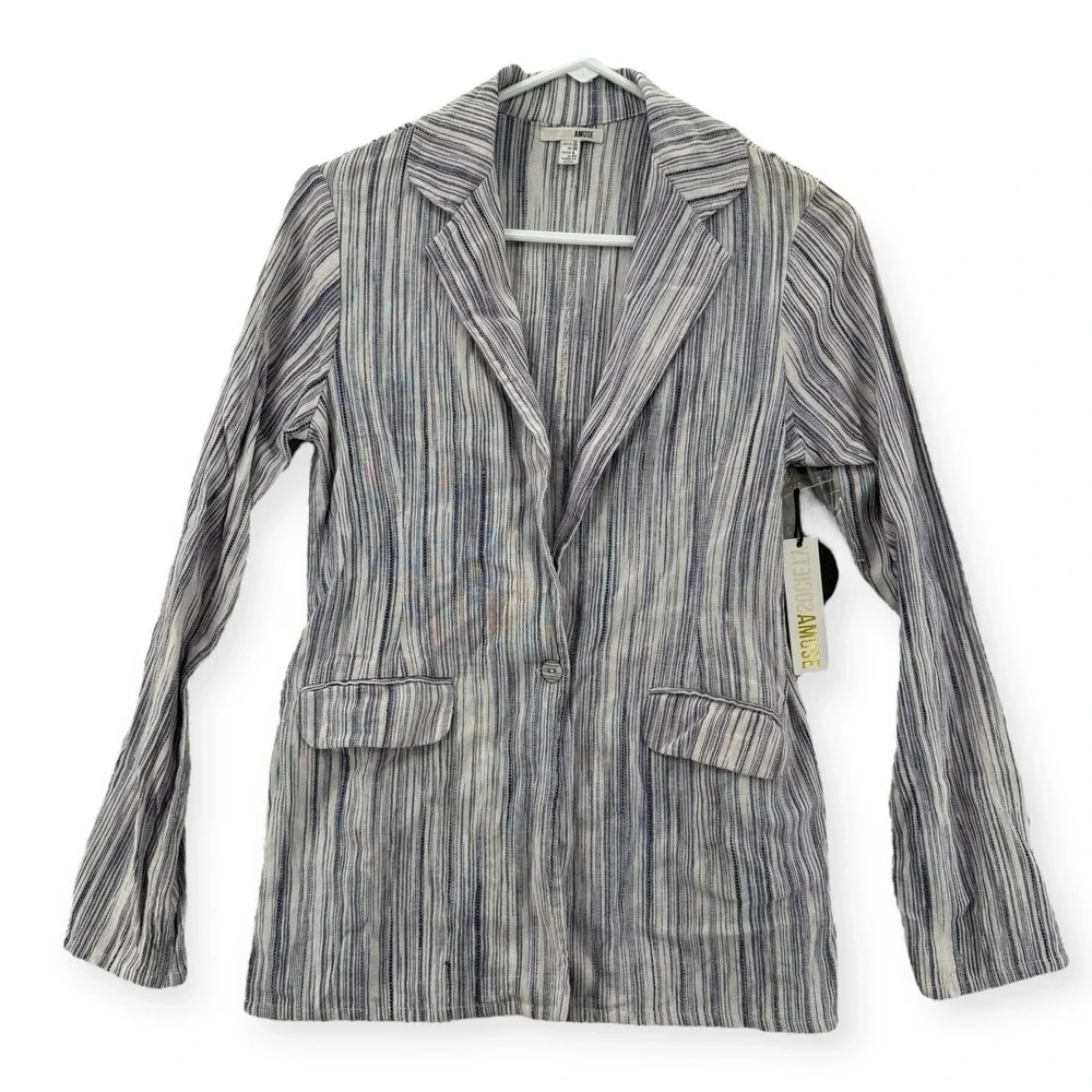 NWT Amuse Society Jacket Womens Size XS Lightweight Cotton‎ Blazer Striped