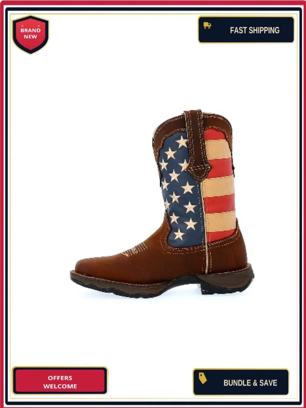 Durango Lady Rebel Flag RD4414 Western Boots - Mid-Calf Pull-On Square Toe