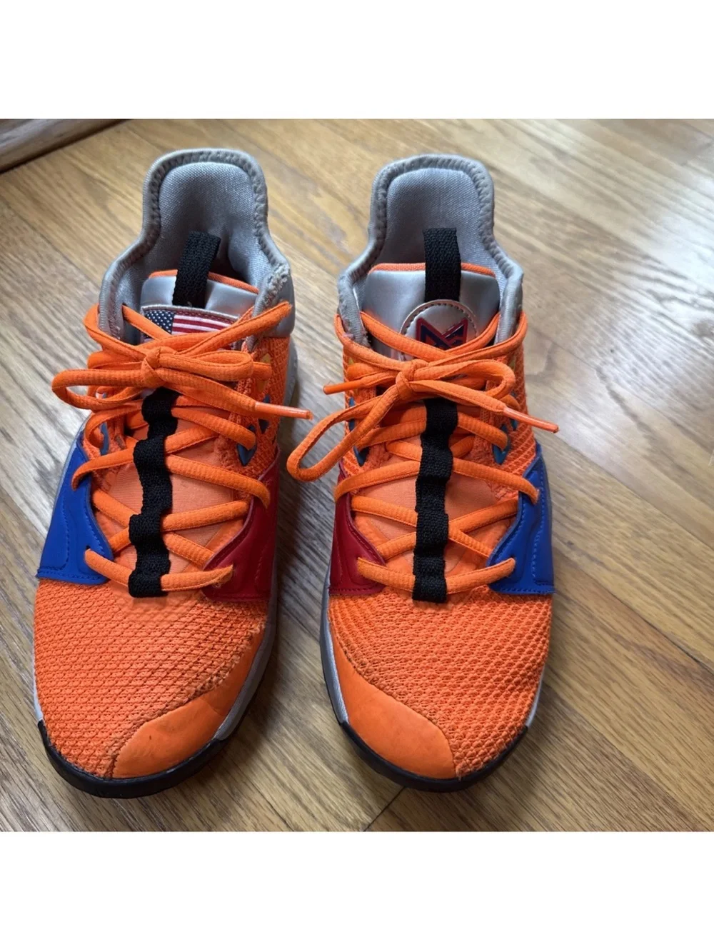 Nike PG 3 NASA Kids Orange Sneakers w/ Blue:Red Panels Mesh Mid-top BoysSz 4.5