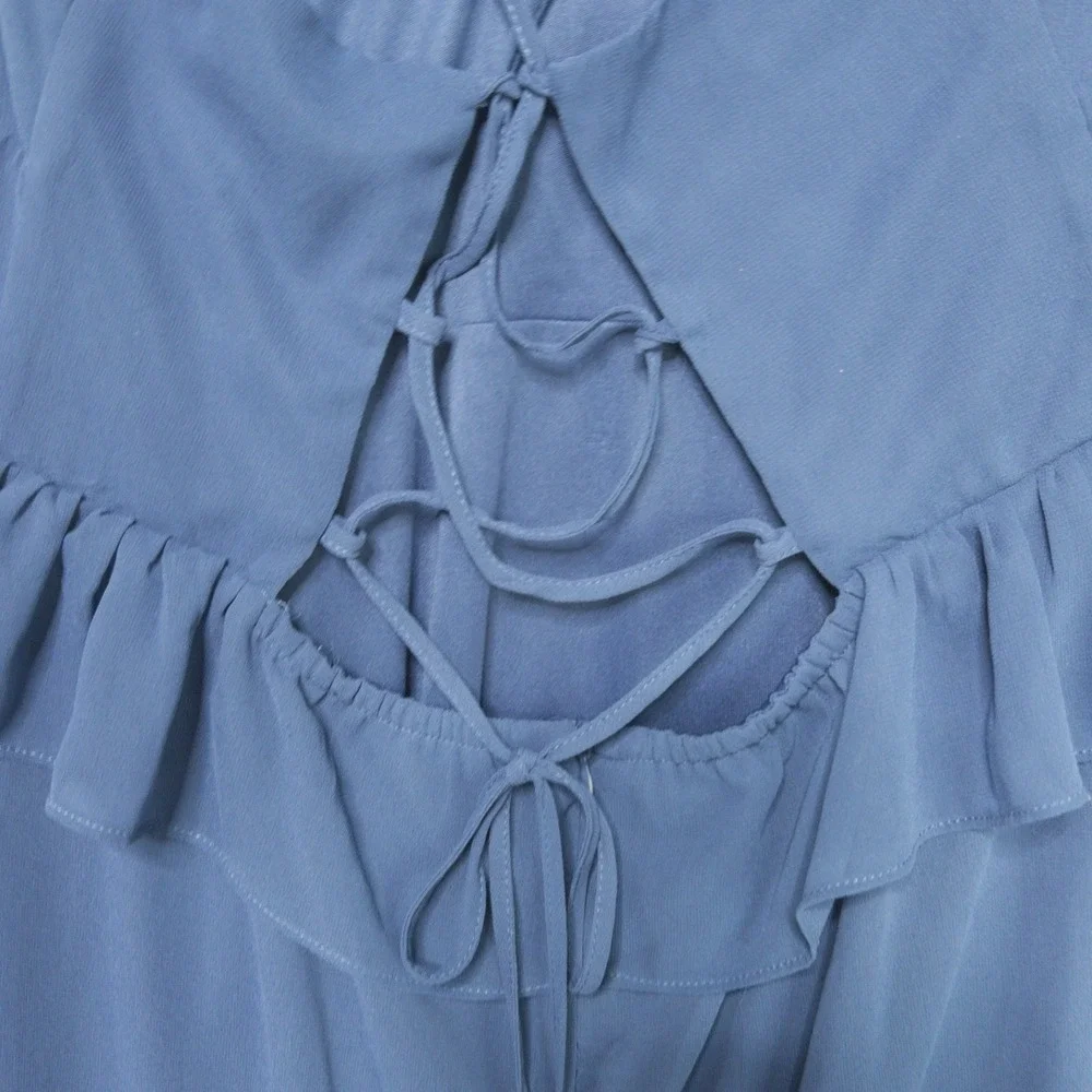 Lulus Captivating Class Lace Up Cross Back Tiered Ruffle Maxi Dress Womens XL