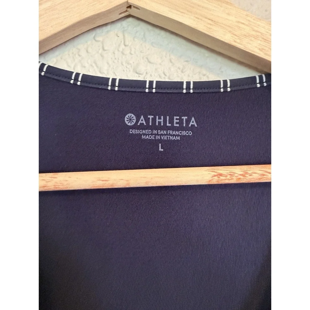 Athleta Navy Striped One-Piece Swimsuit Cutout Tie Front Size L Blue Nautical