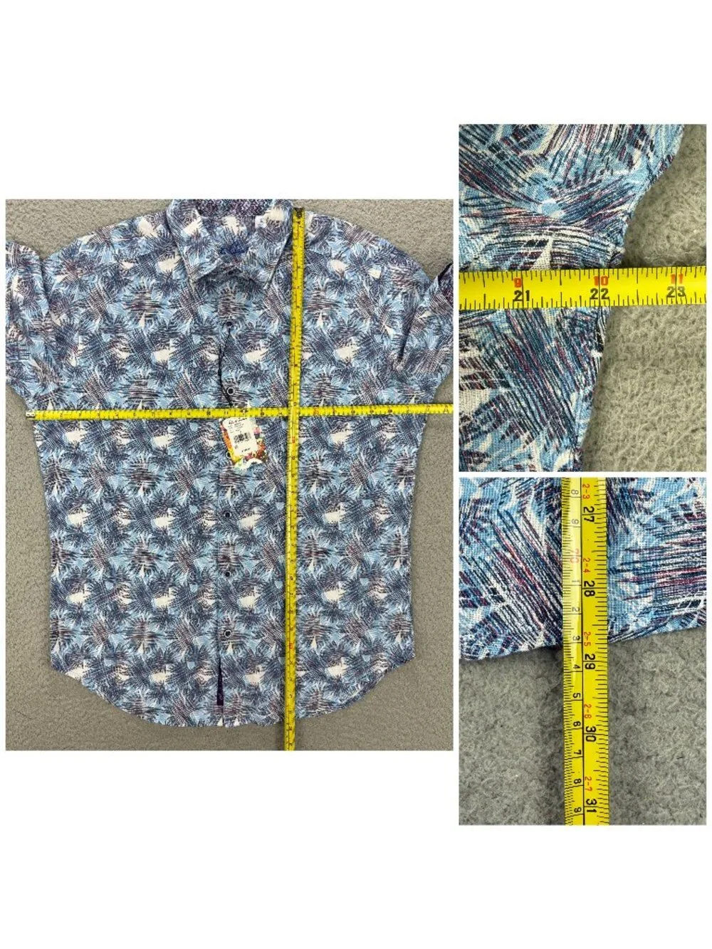 Robert Graham Shirt Men Small Blue Morrone Tropical Linen Short Sleeve Button Up
