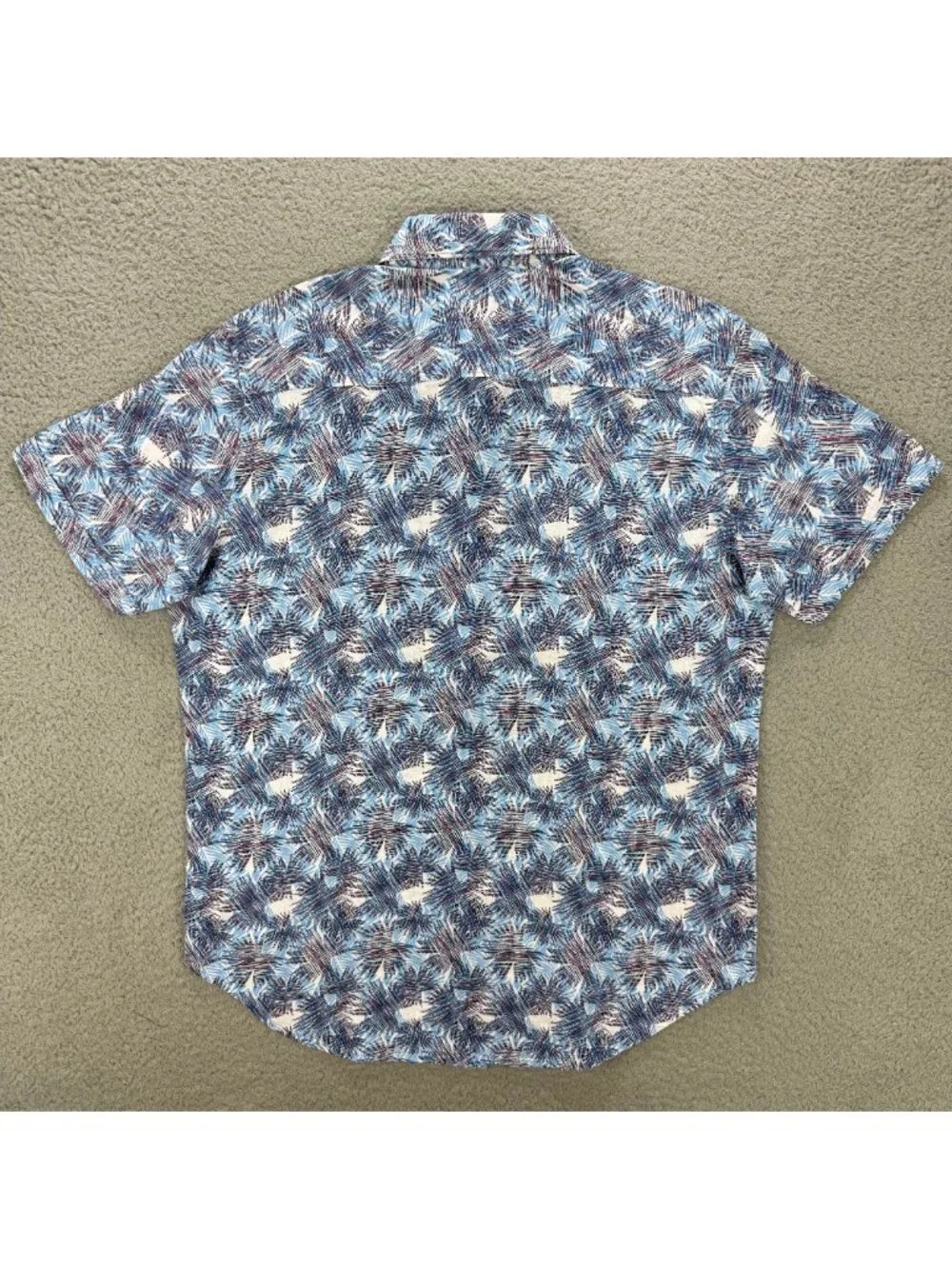 Robert Graham Shirt Men Small Blue Morrone Tropical Linen Short Sleeve Button Up