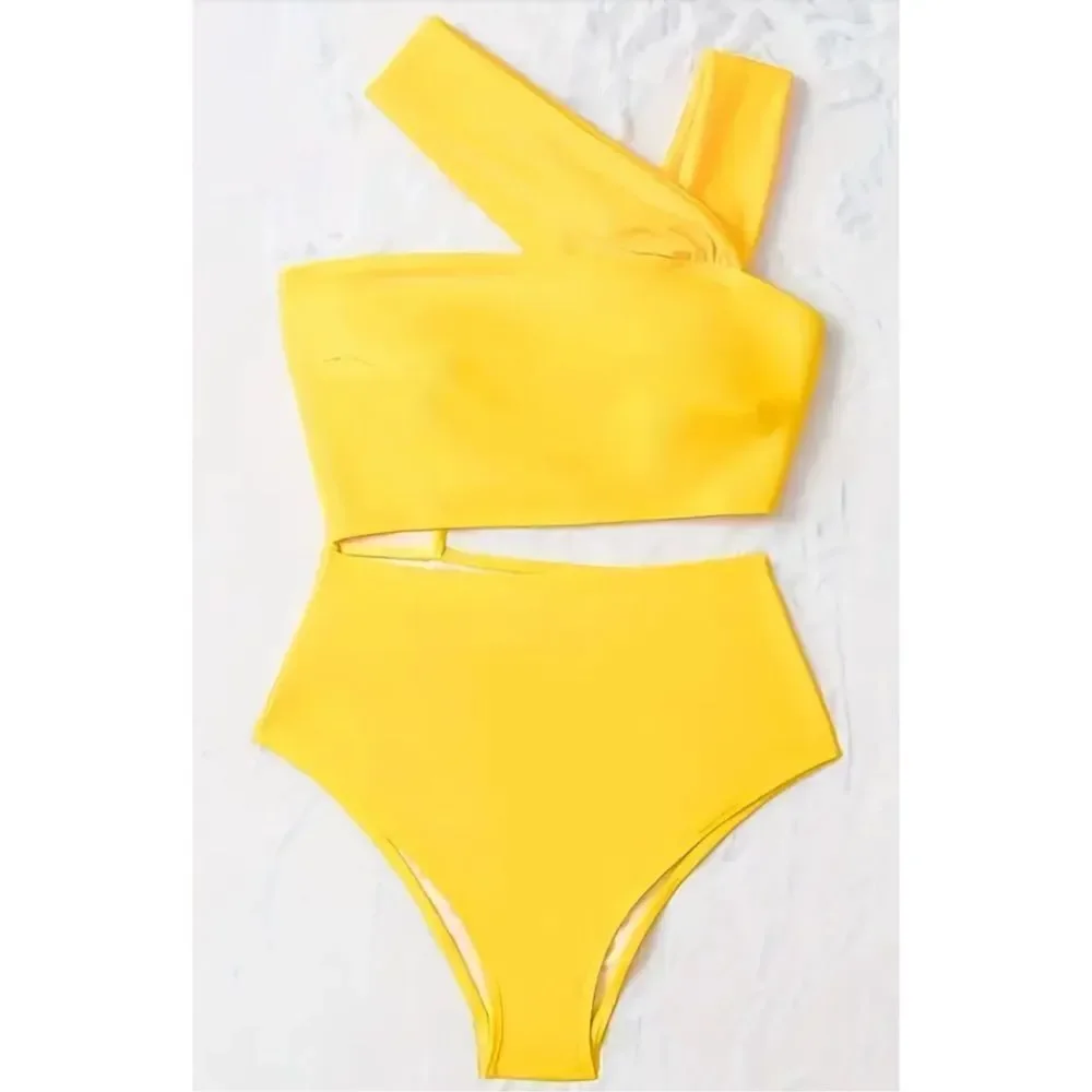 New Women’s Asymmetrical Yellow One Piece Swimsuit M