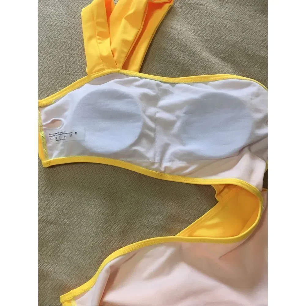 New Women’s Asymmetrical Yellow One Piece Swimsuit M