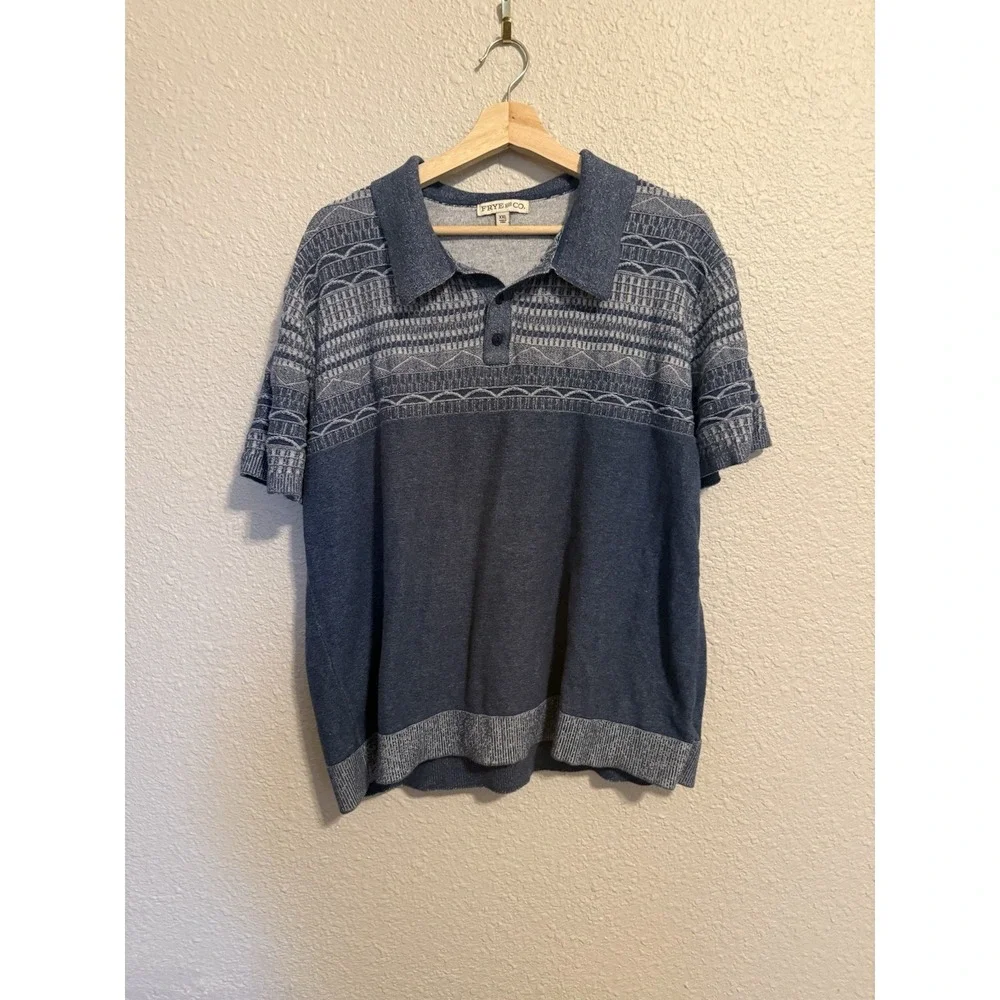 Frye Men's Short Sleeve Knit Sweater Pullover Modern Polo shirt Indigo Blue XXL
