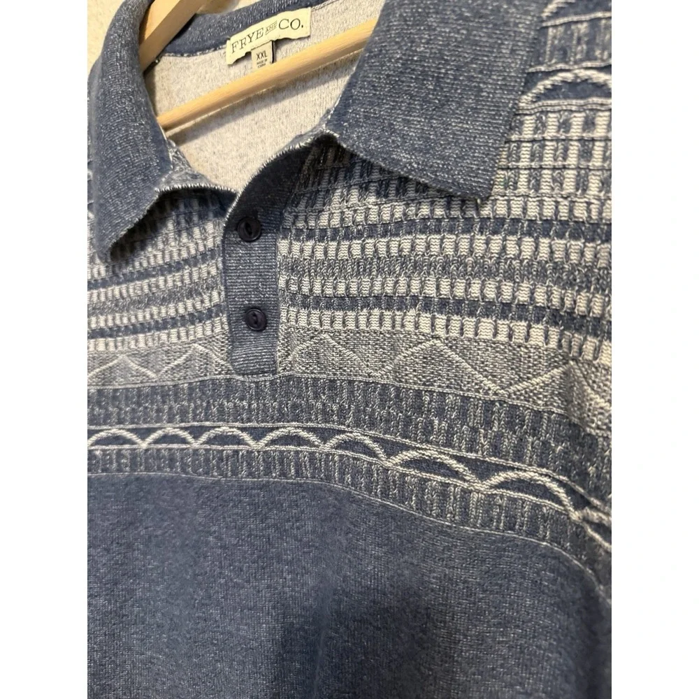 Frye Men's Short Sleeve Knit Sweater Pullover Modern Polo shirt Indigo Blue XXL