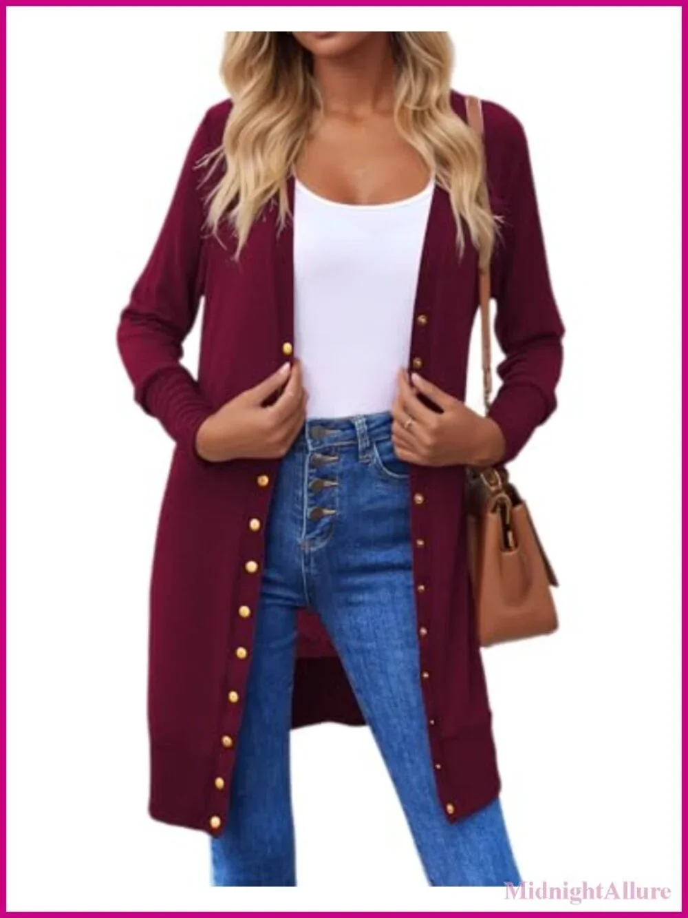 Lightweight Knit Cardigan Women Open Front V-Neck Button Long Sleeve