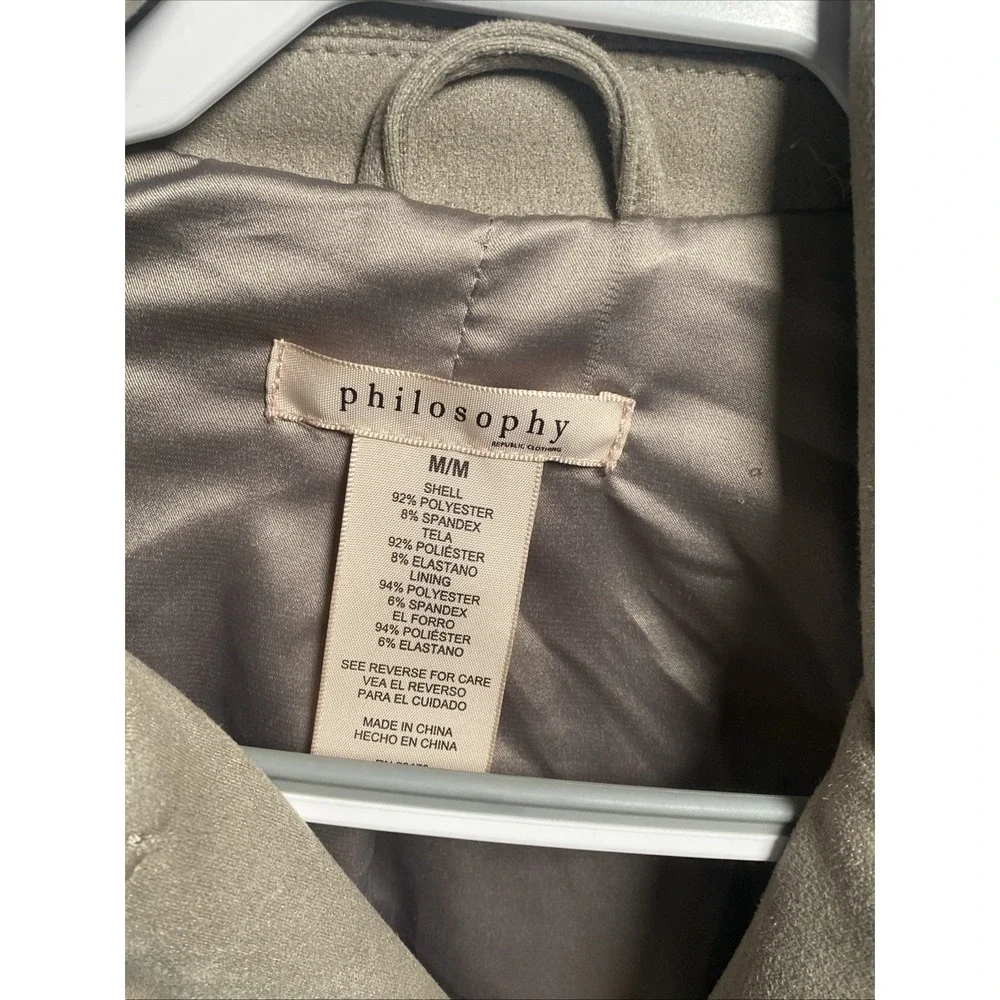Philosophy Moto Faux Suede Jacket Womens Size M Taupe Tan Asymmetric‎ Zip Biker