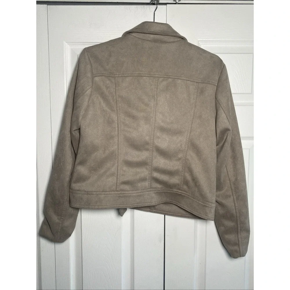 Philosophy Moto Faux Suede Jacket Womens Size M Taupe Tan Asymmetric‎ Zip Biker