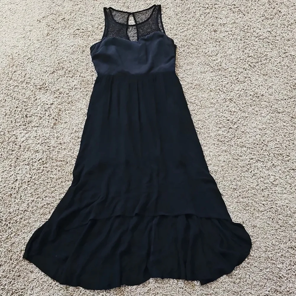 Ladakh Upstate Dress High-Low Black Fishnet Chic Flowy 2 XS Gothic Halloween