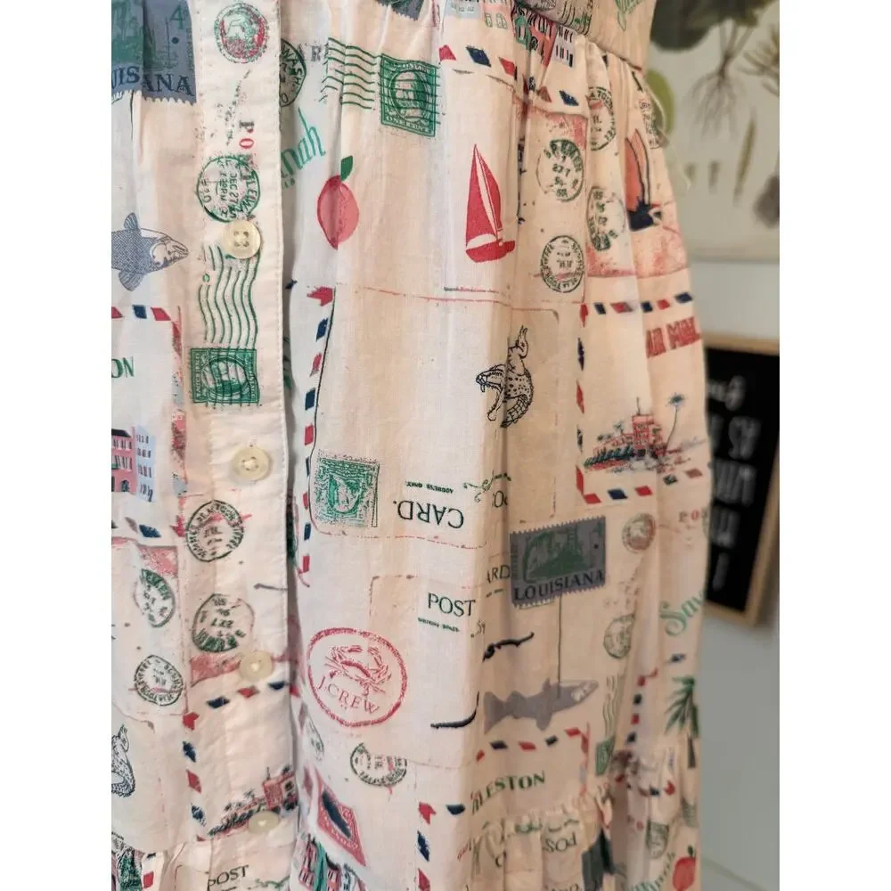 J.Crew Postcard Print Sleeveless Midi Dress 2P NWT Cottage Core Missing Belt