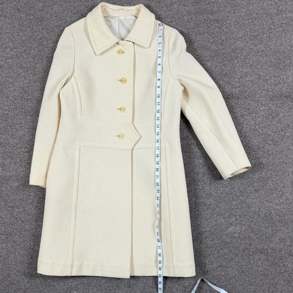Vintage Cream Wool Textured Circle Pattern Mid Length Tailored Coat Women’s XS/S