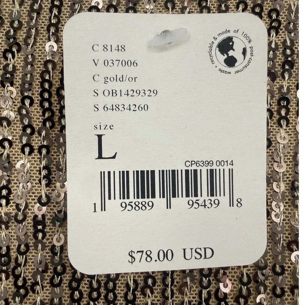 NWT Free People Intimately Gold Rush Long Sleeve Sequin Top Gold Size Large Glam