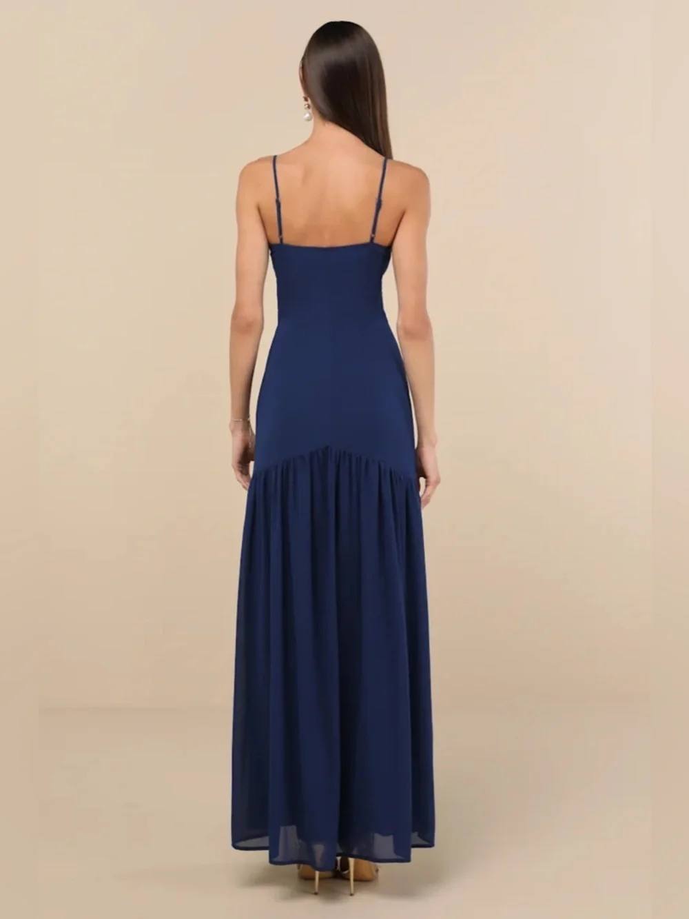 Lulus Auria Navy Blue Chiffon Drop Waist Maxi Dress