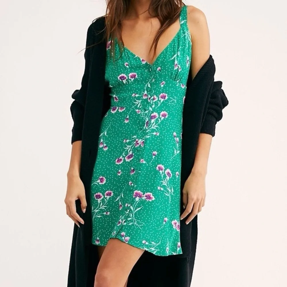 Free People Teal and Pink Floral Mini Dress
