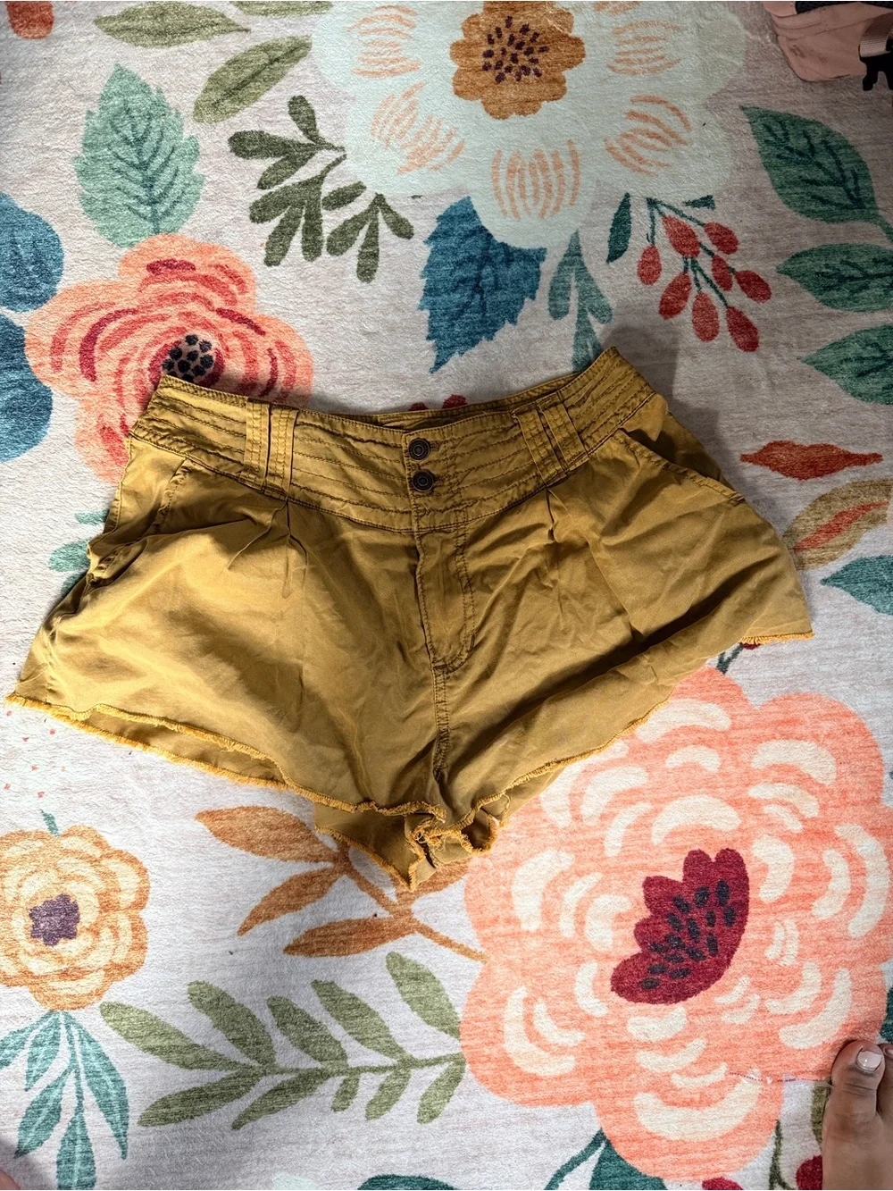 Free People Mustard High-Waist Button-Front Shorts