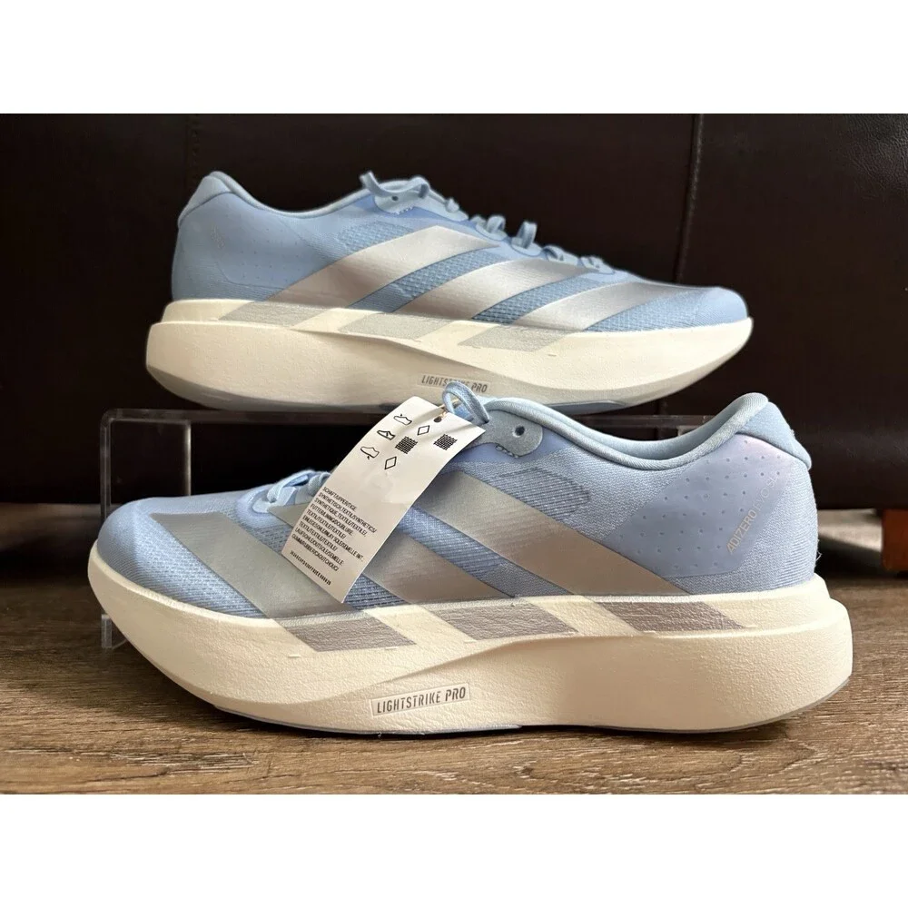 Adidas Adizero Evo SL Running Shoe Glow Blue Silver Womens Sz 12 JS4453