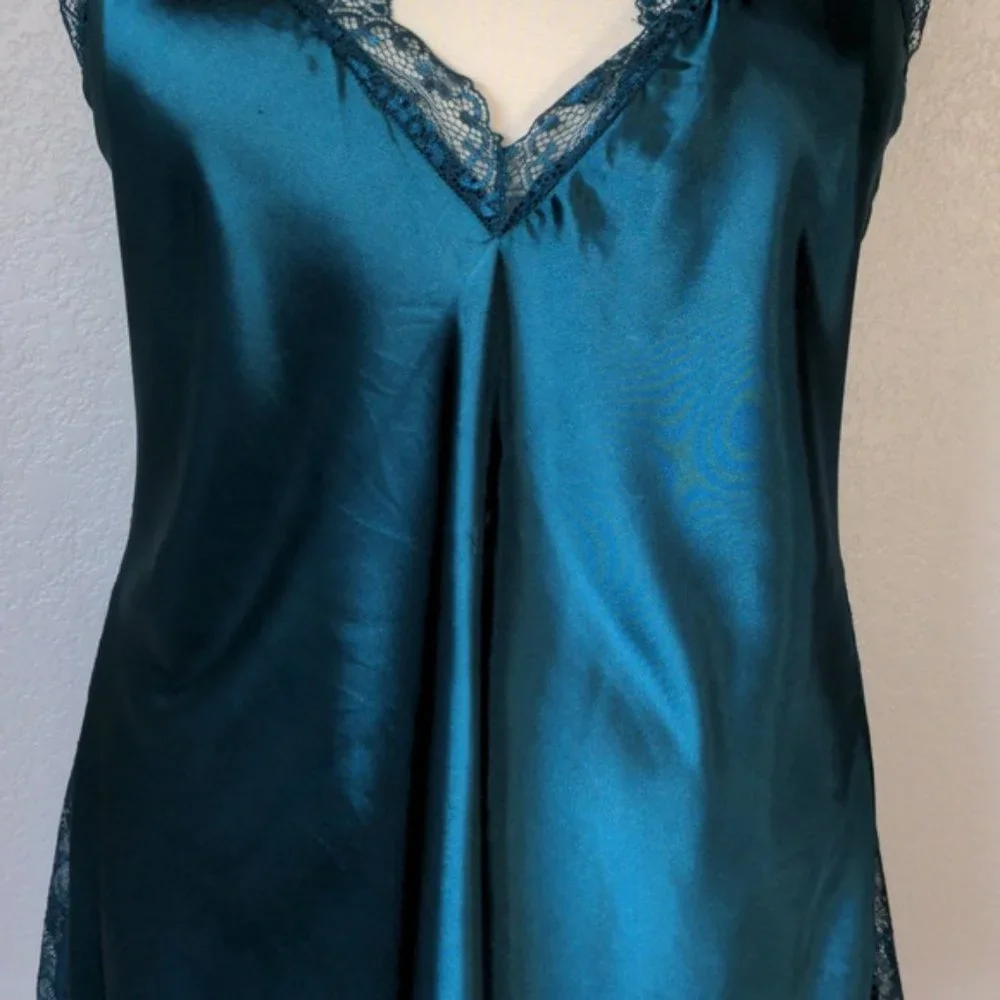 Avidlove XXXL Chemise Lingerie Satin Lace trim Teal Green Racerback