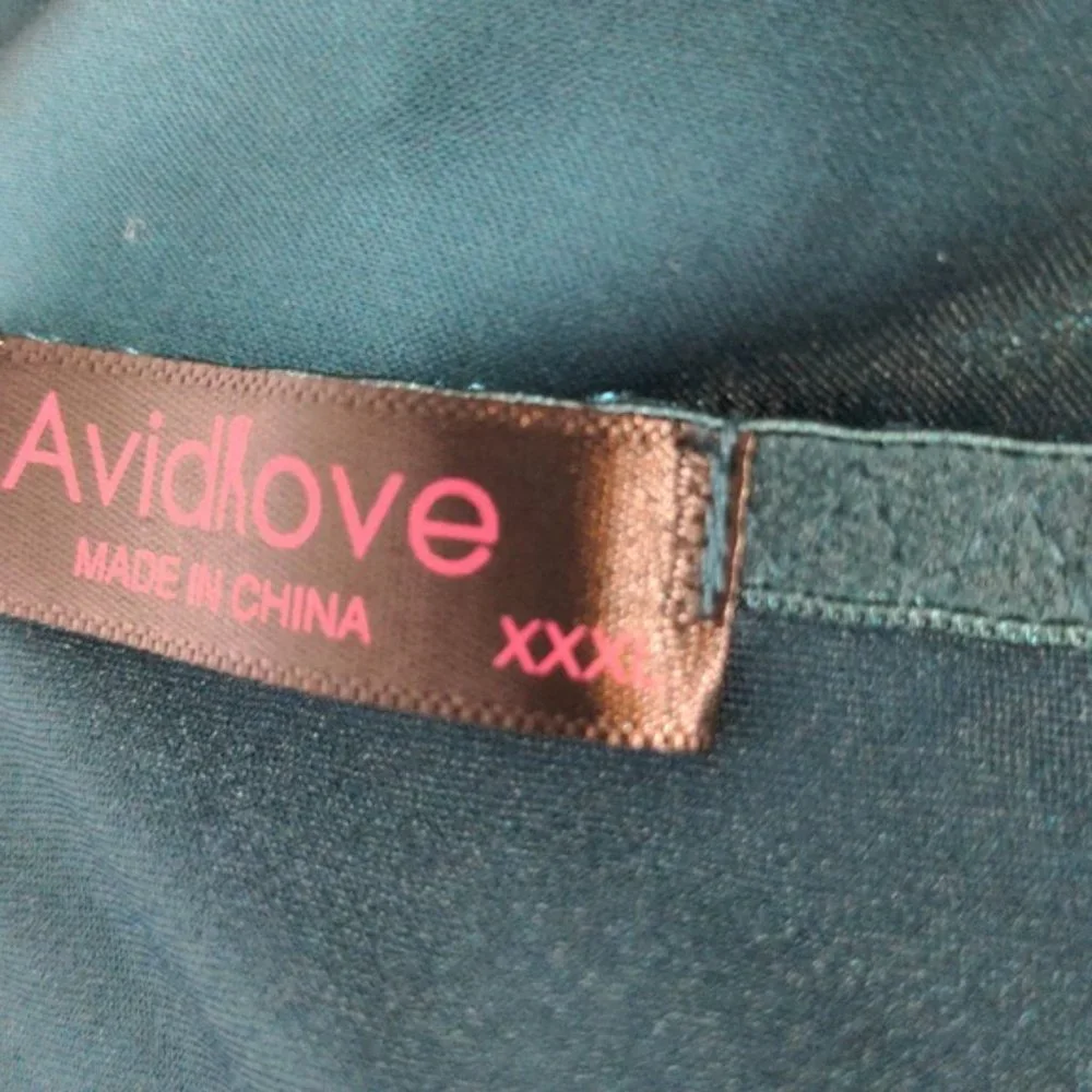 Avidlove XXXL Chemise Lingerie Satin Lace trim Teal Green Racerback