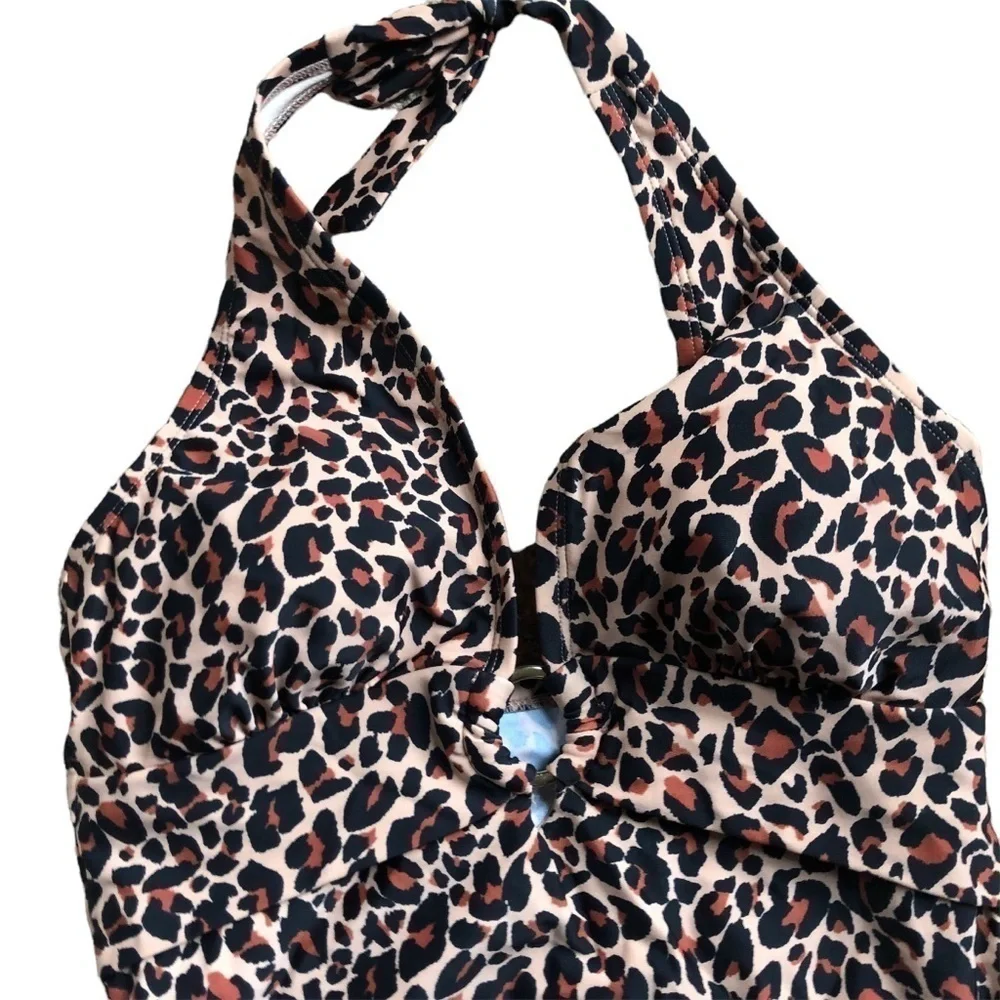 Kona Sole Gold Ring Leopard Spot One Piece Swimsuit Size S Beach Pool Summer