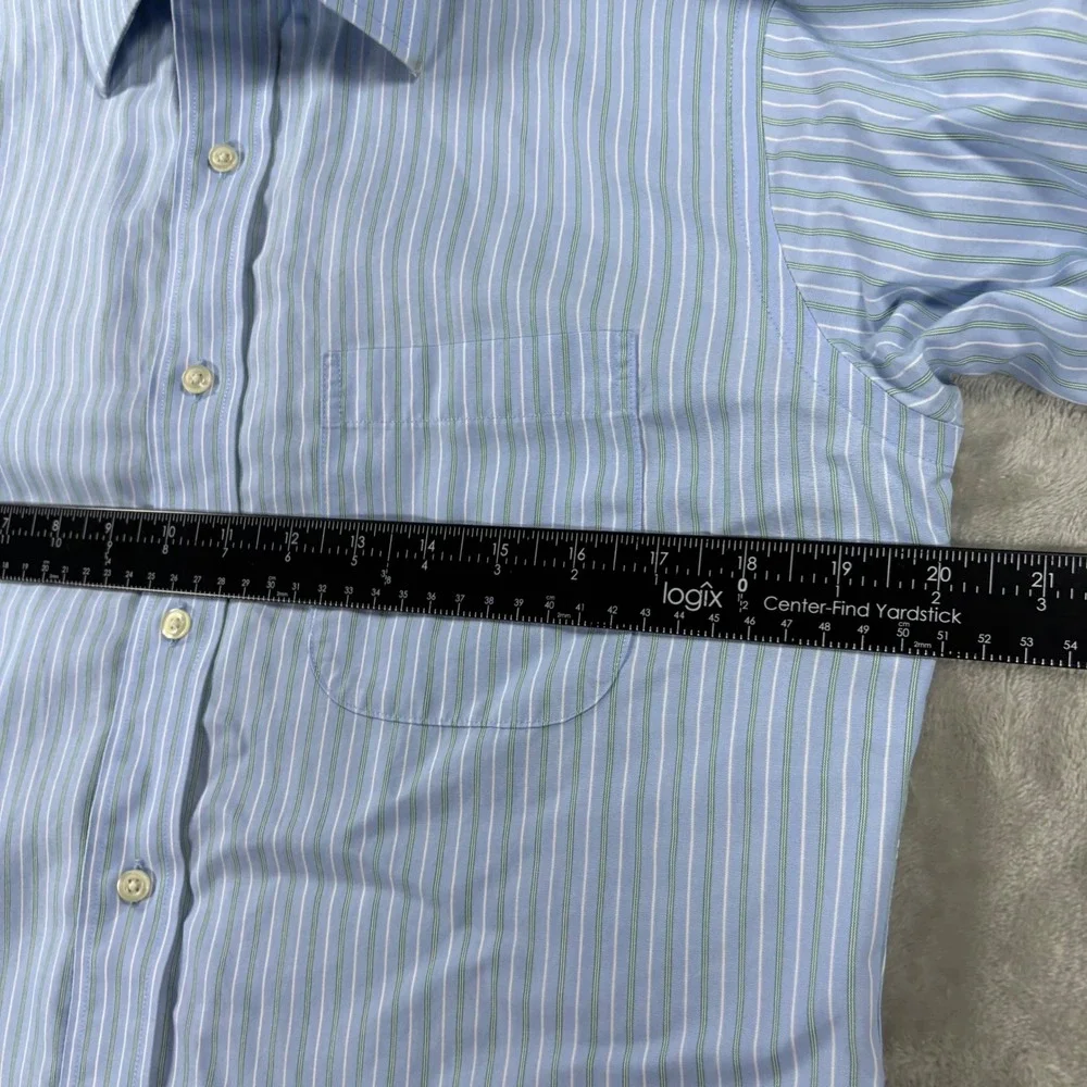 Brooks Brothers 1818 Regent Dress Shirt Mens 15 4/5 Blue Green Striped Non-Iron
