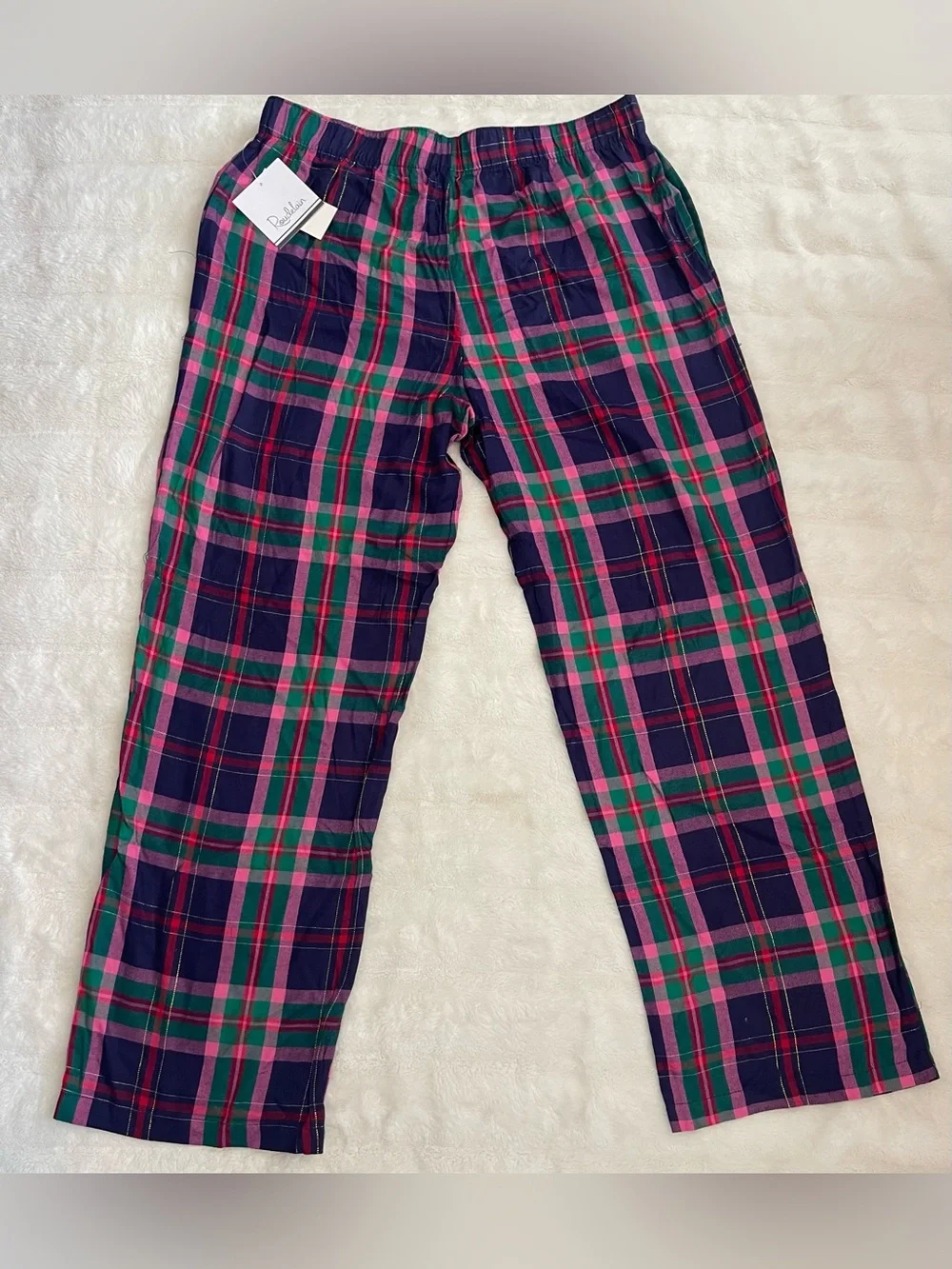 Roudelain women’s Printed Open Leg Contrast Waist band Flannel Pants Gingerbread