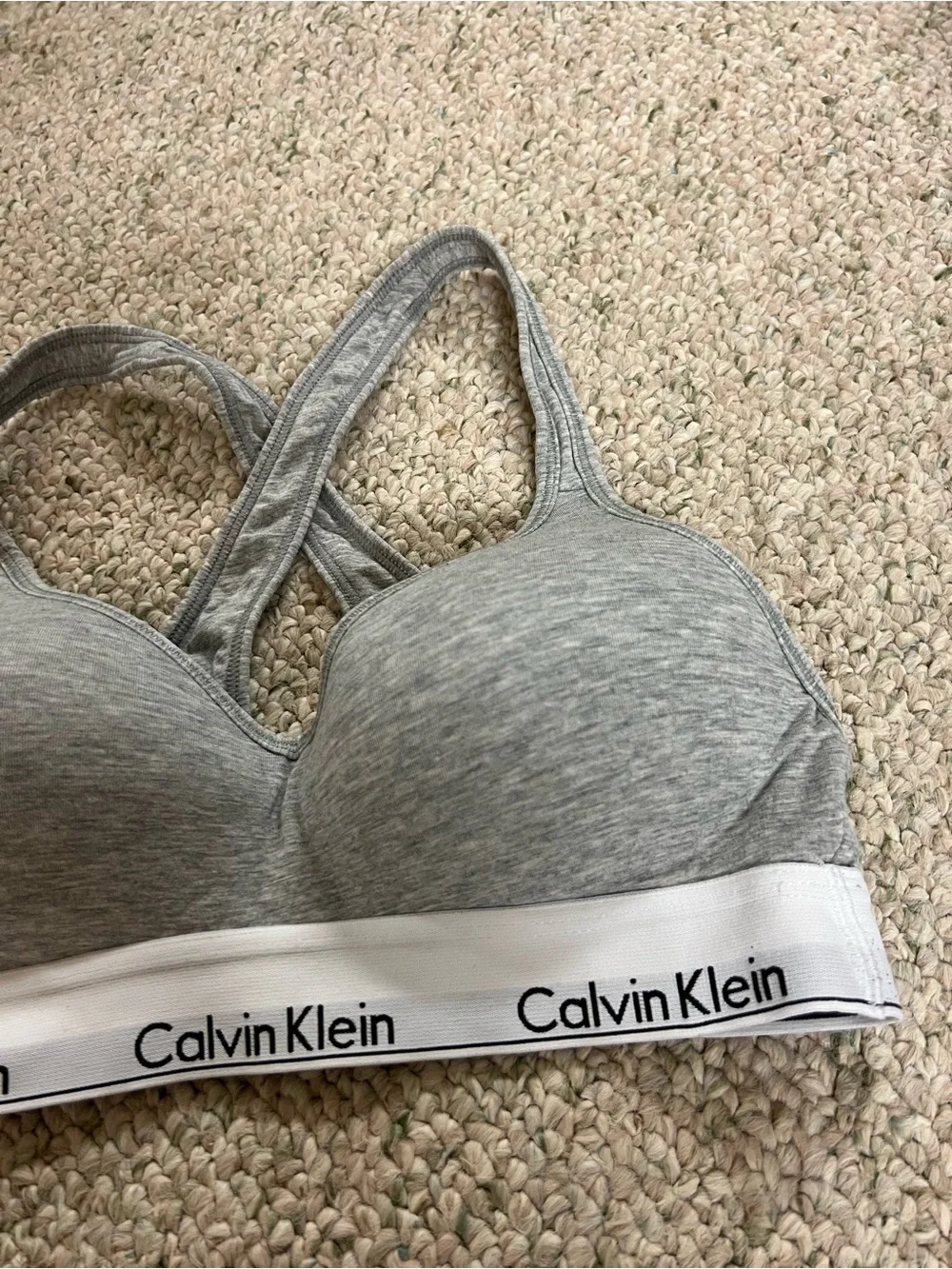 Calvin Klein Gray Heather Wireless Bralette with White Logo Band