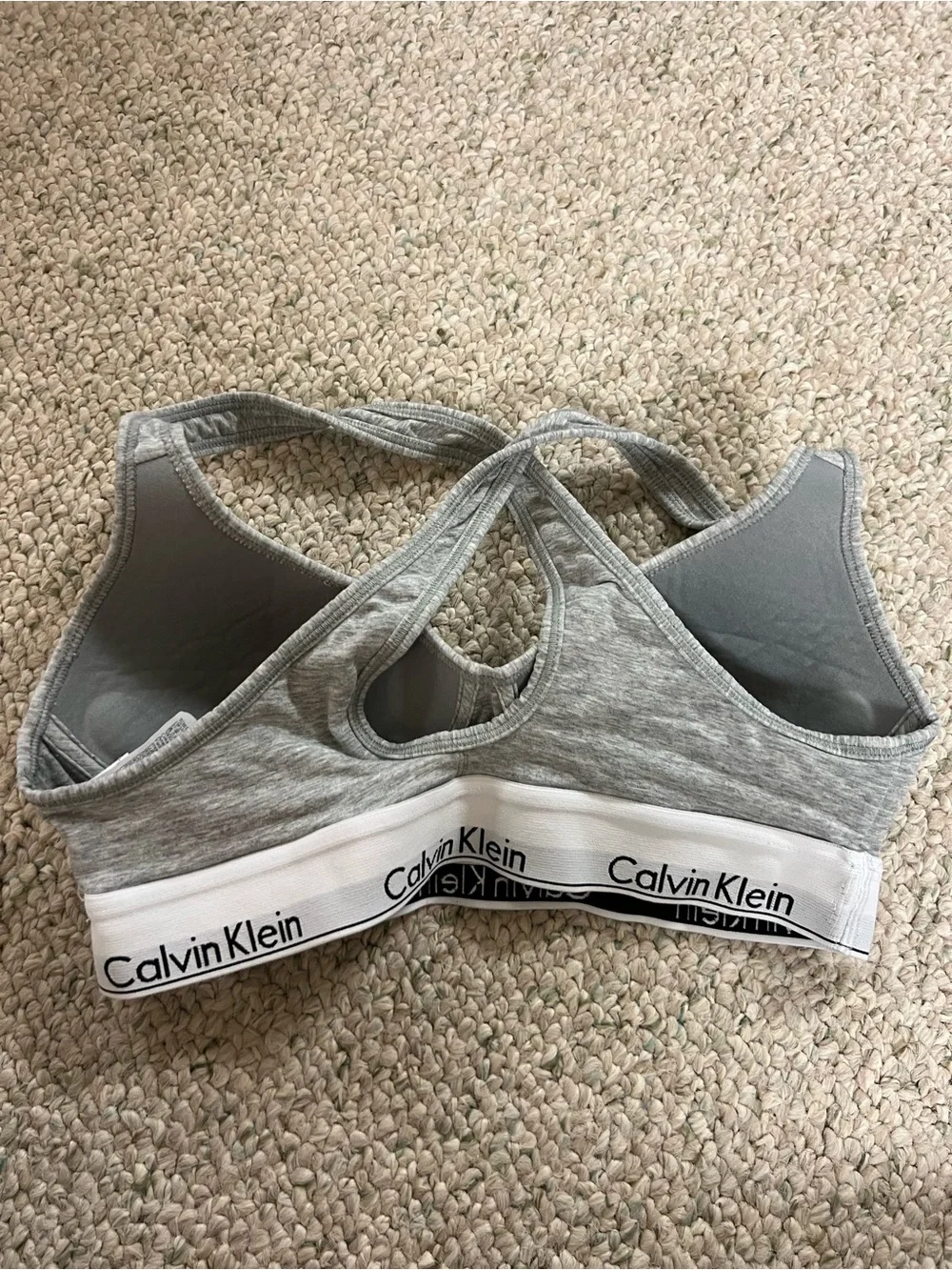 Calvin Klein Gray Heather Wireless Bralette with White Logo Band