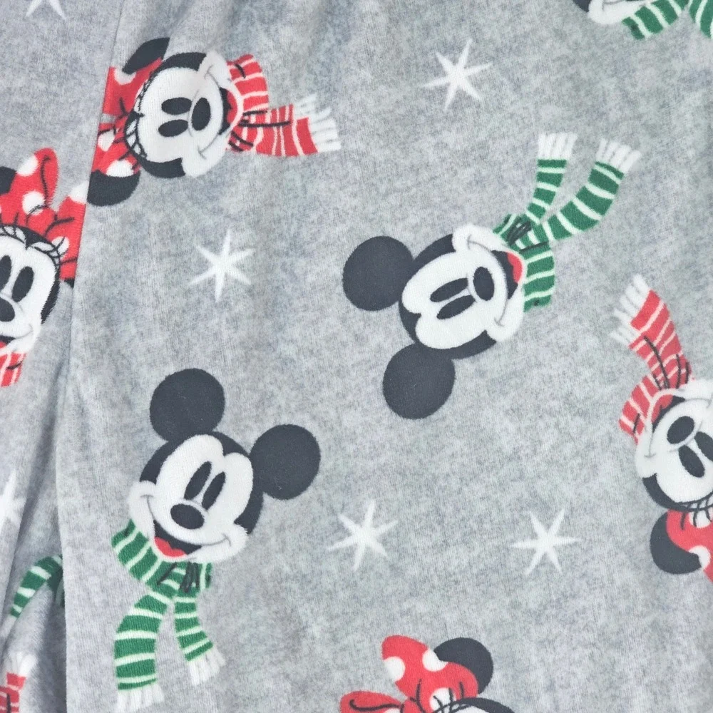 Disney Mickey Minnie Mouse Christmas Holiday‎ Fleece Pajama Pants Gray Medium